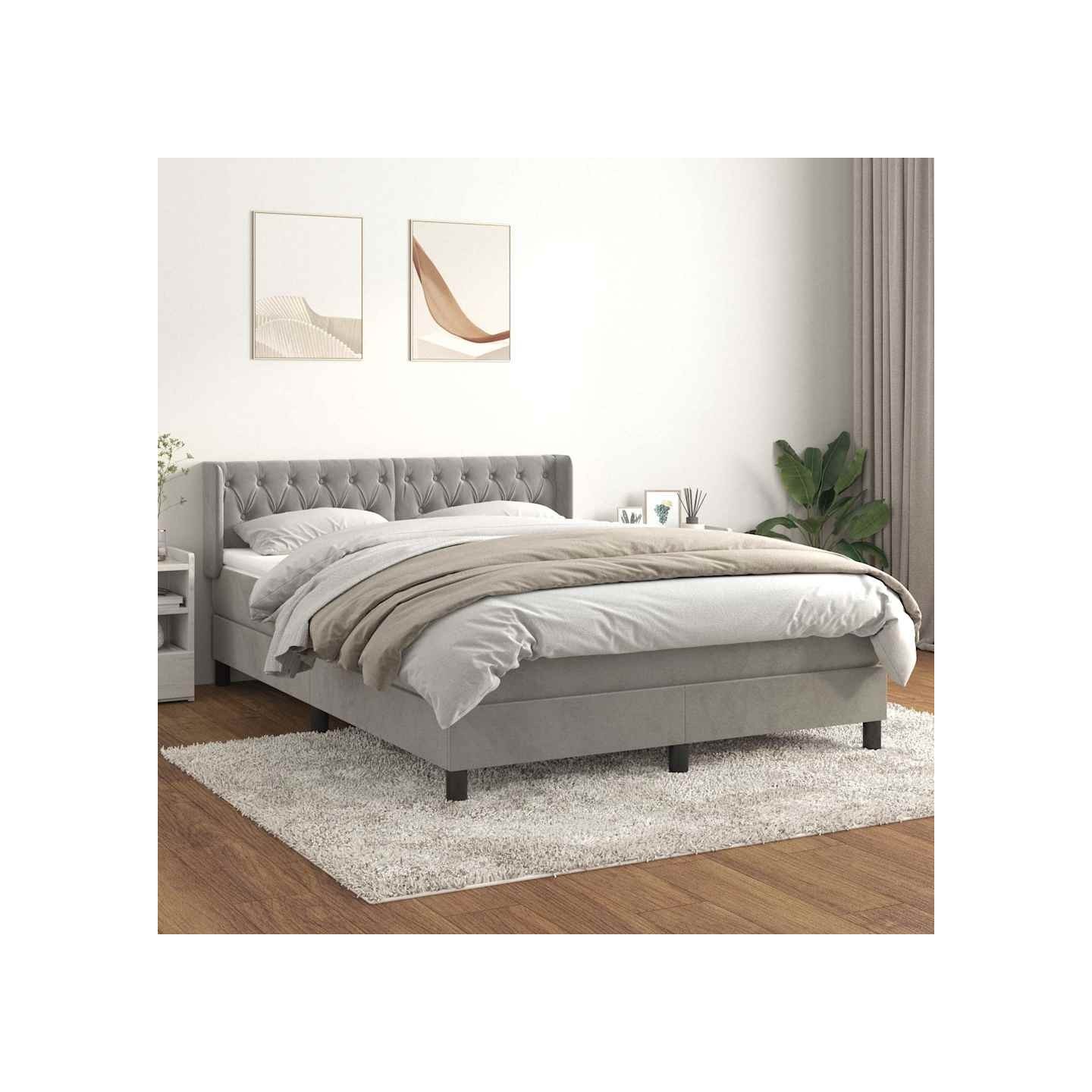 Sommier à lattes de lit et matelas Gris clair 140x200cm Velours