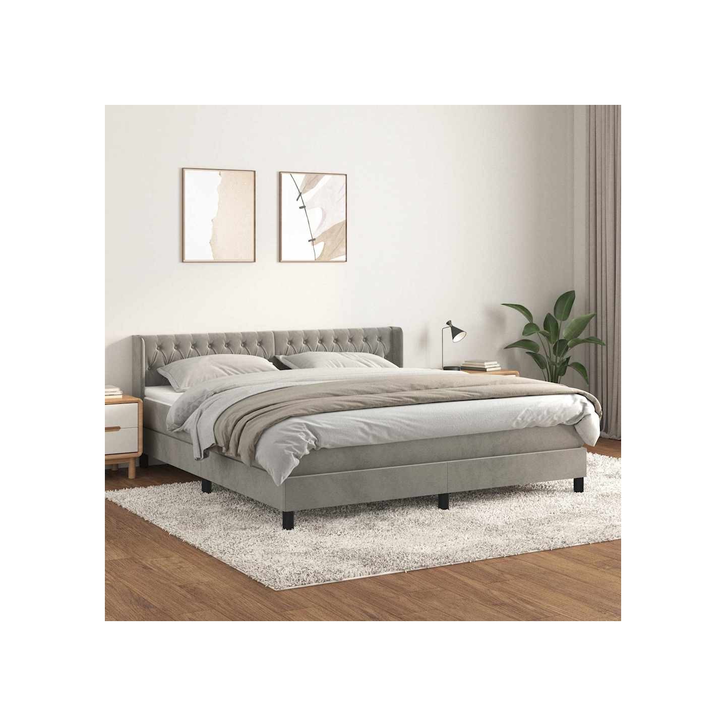 Sommier à lattes de lit et matelas Gris clair 160x200cm Velours