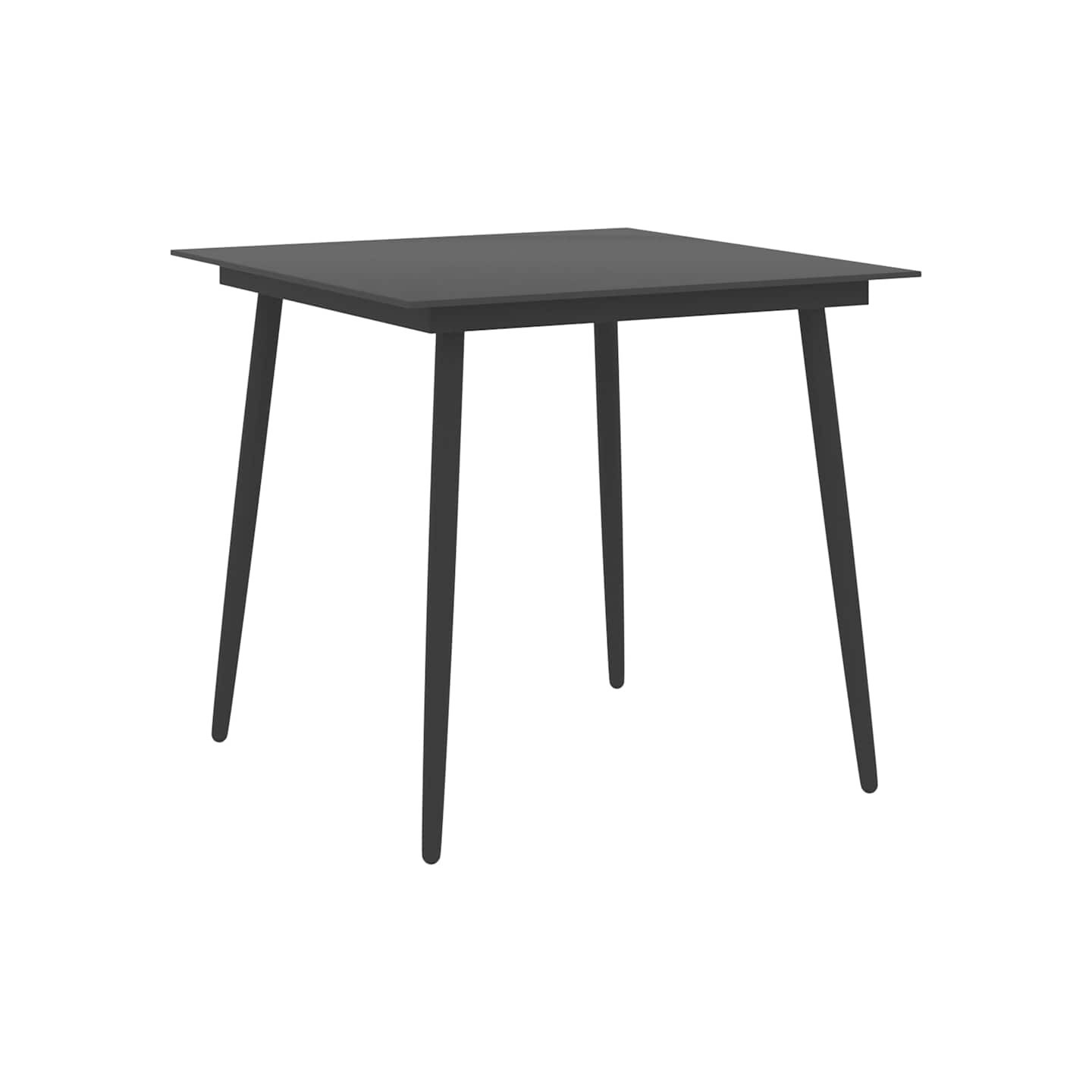 Table à dîner de jardin Noir 80x80x74 cm Acier et verre