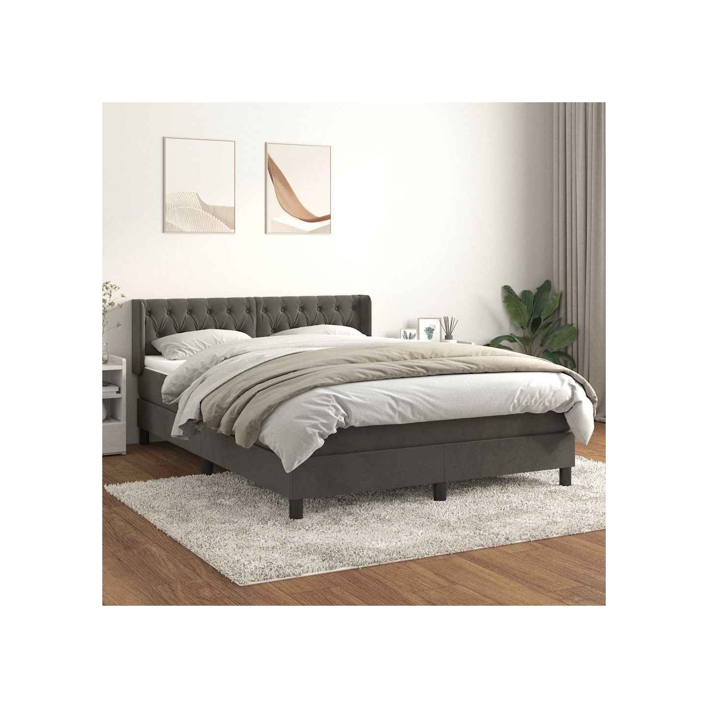 Sommier à lattes de lit et matelas Gris foncé 140x190cm Velours
