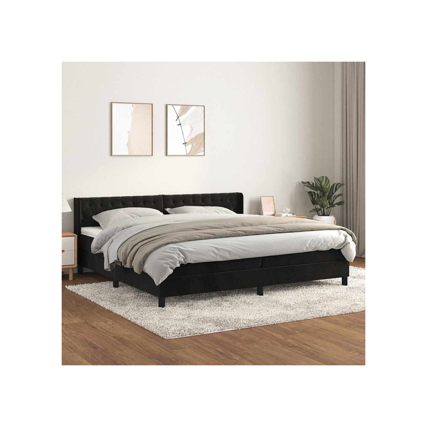 Sommier à lattes de lit et matelas Noir 200x200 cm Velours