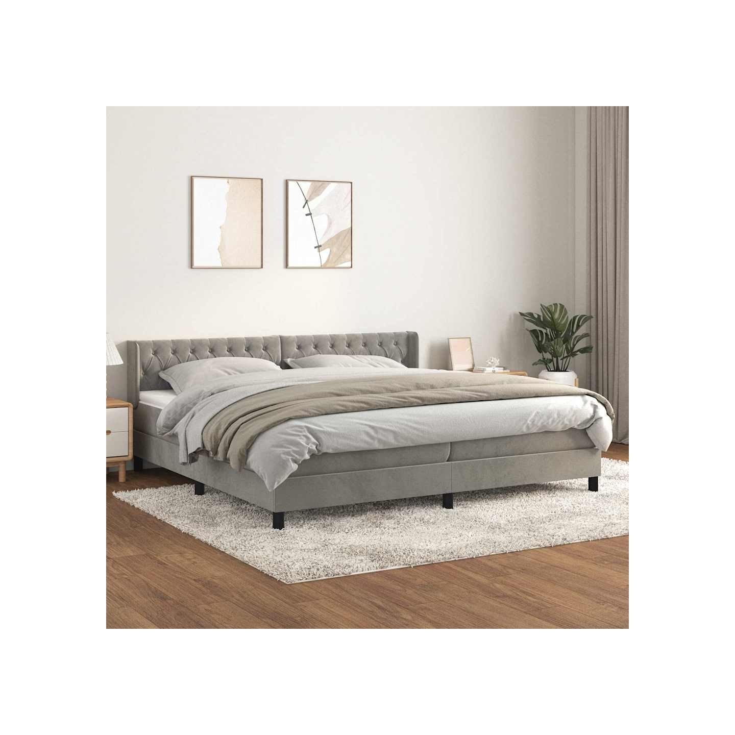 Sommier à lattes de lit et matelas Gris clair 200x200cm Velours