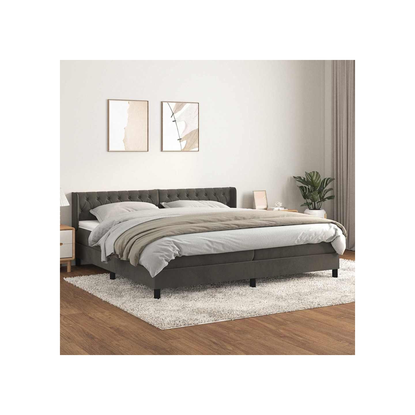 Sommier à lattes de lit et matelas Gris foncé 200x200cm Velours