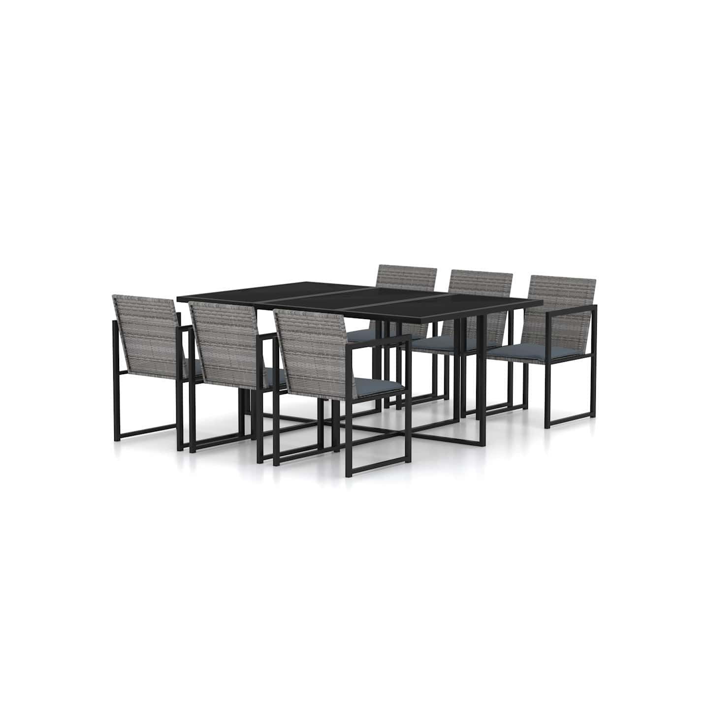 Salon de jardin 7 pcs avec coussins Résine tressée Gris