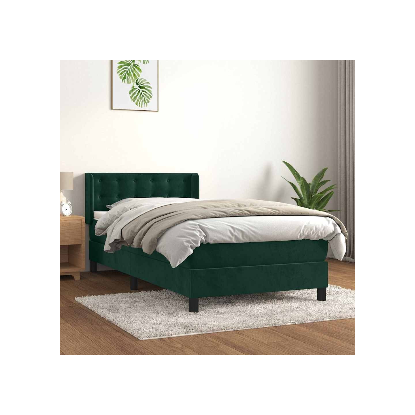 Sommier à lattes de lit avec matelas Vert foncé 90x200 cm