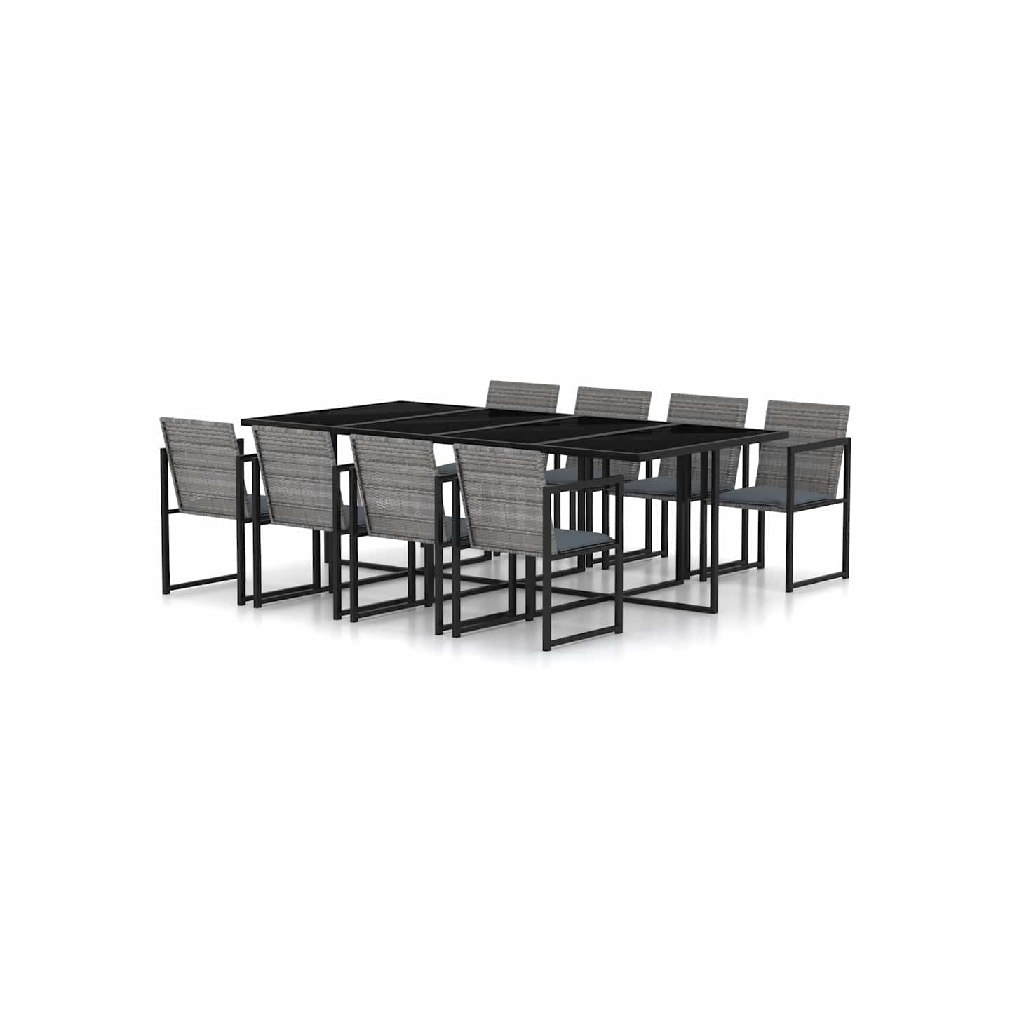 Ensemble à manger d'extérieur 9pcs coussins Résine tressée Gris