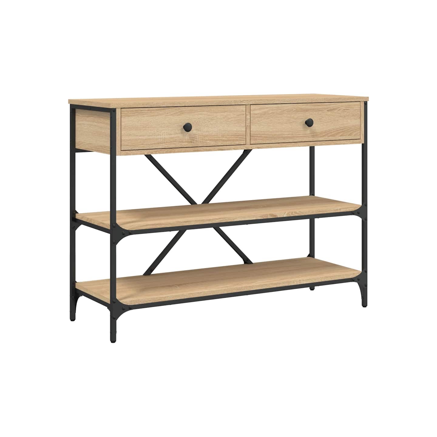 Table console avec tiroirs et étagères chêne sonoma