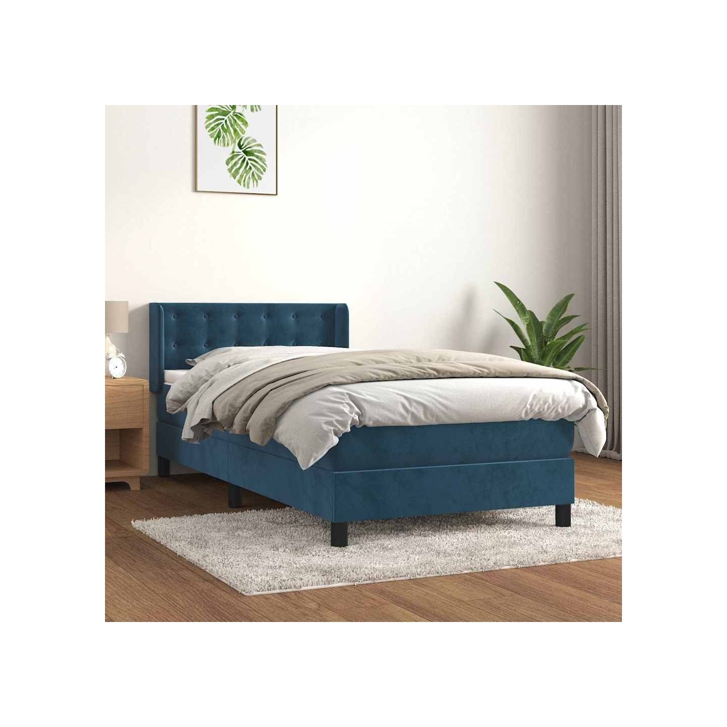 Sommier à lattes de lit avec matelas Bleu foncé 90x200 cm