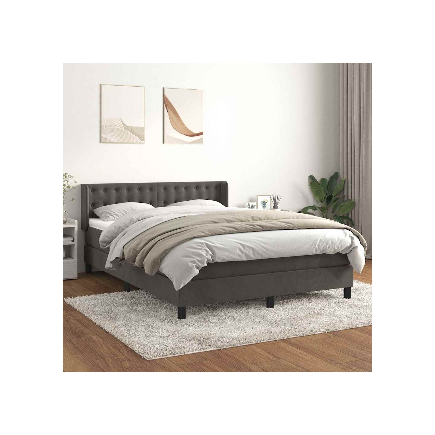 Sommier à lattes de lit et matelas Gris foncé 140x190cm Velours