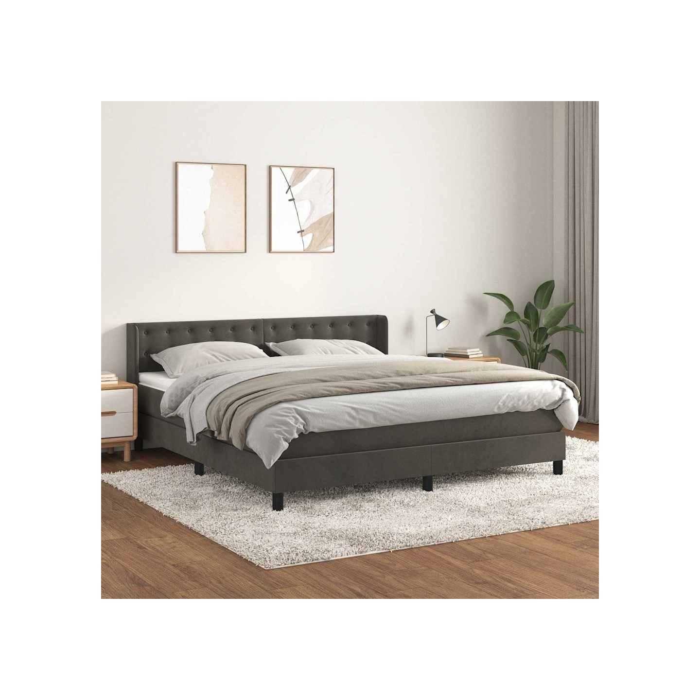 Sommier à lattes de lit et matelas Gris foncé 160x200cm Velours