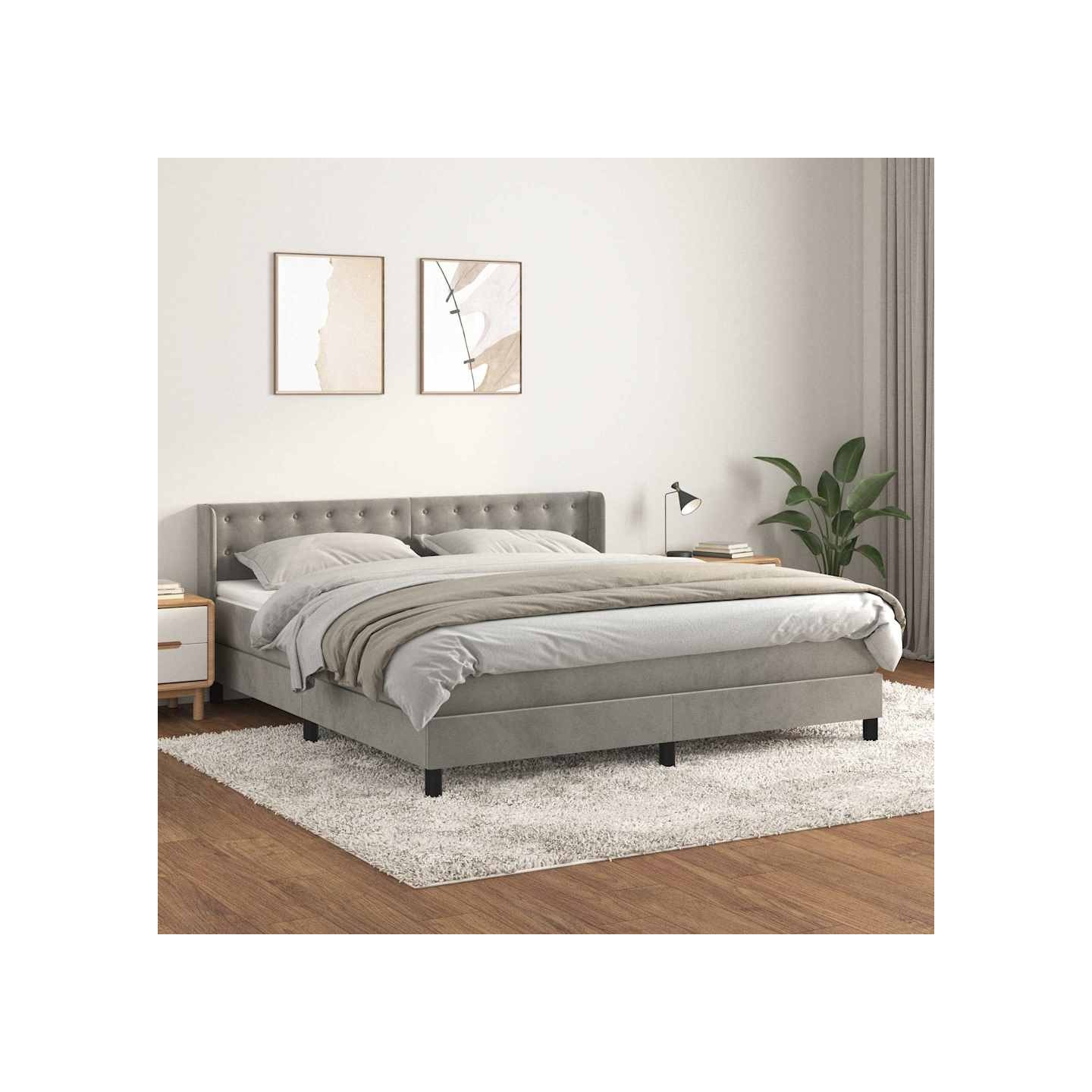 Sommier à lattes de lit et matelas Gris clair 180x200cm Velours