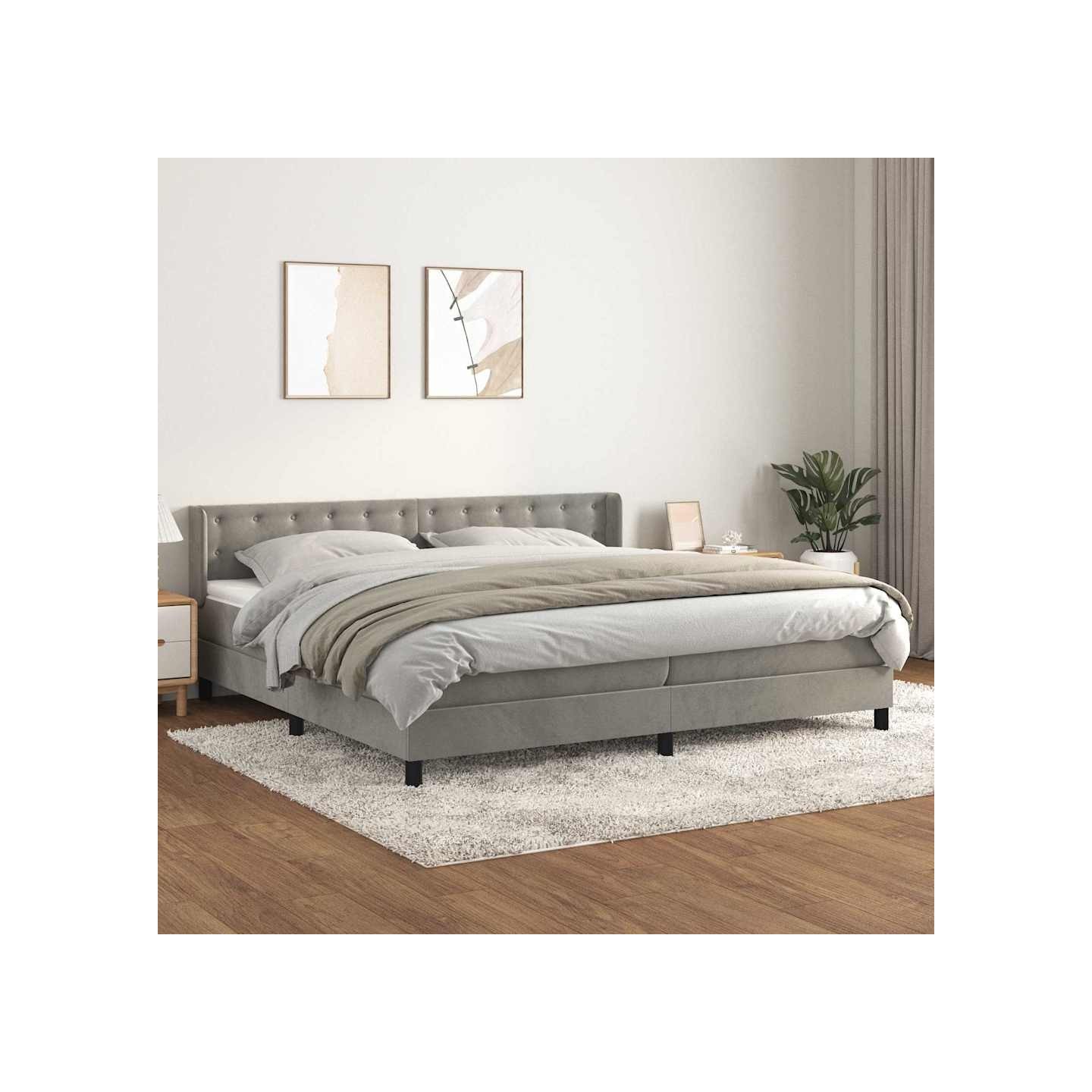 Sommier à lattes de lit et matelas Gris clair 200x200cm Velours