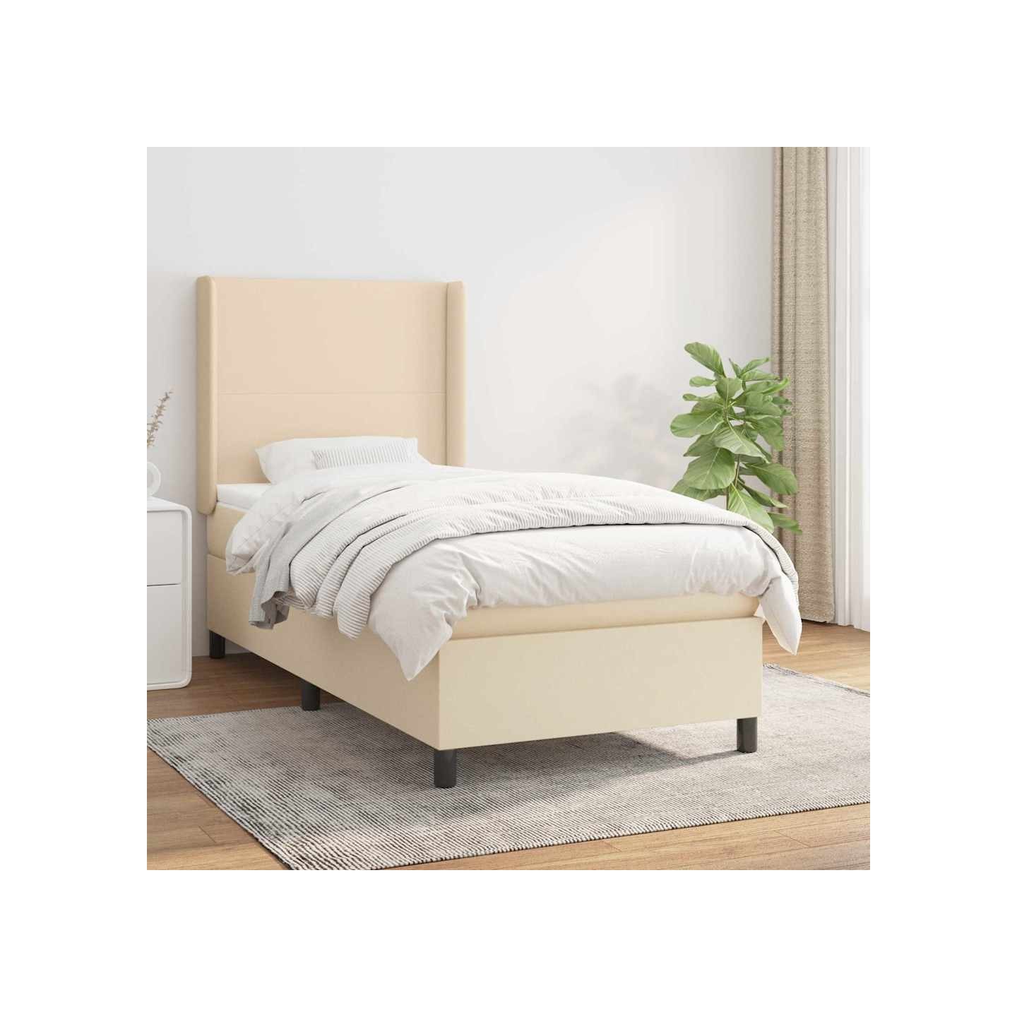Sommier à lattes de lit et matelas Crème 90x190 cm Tissu