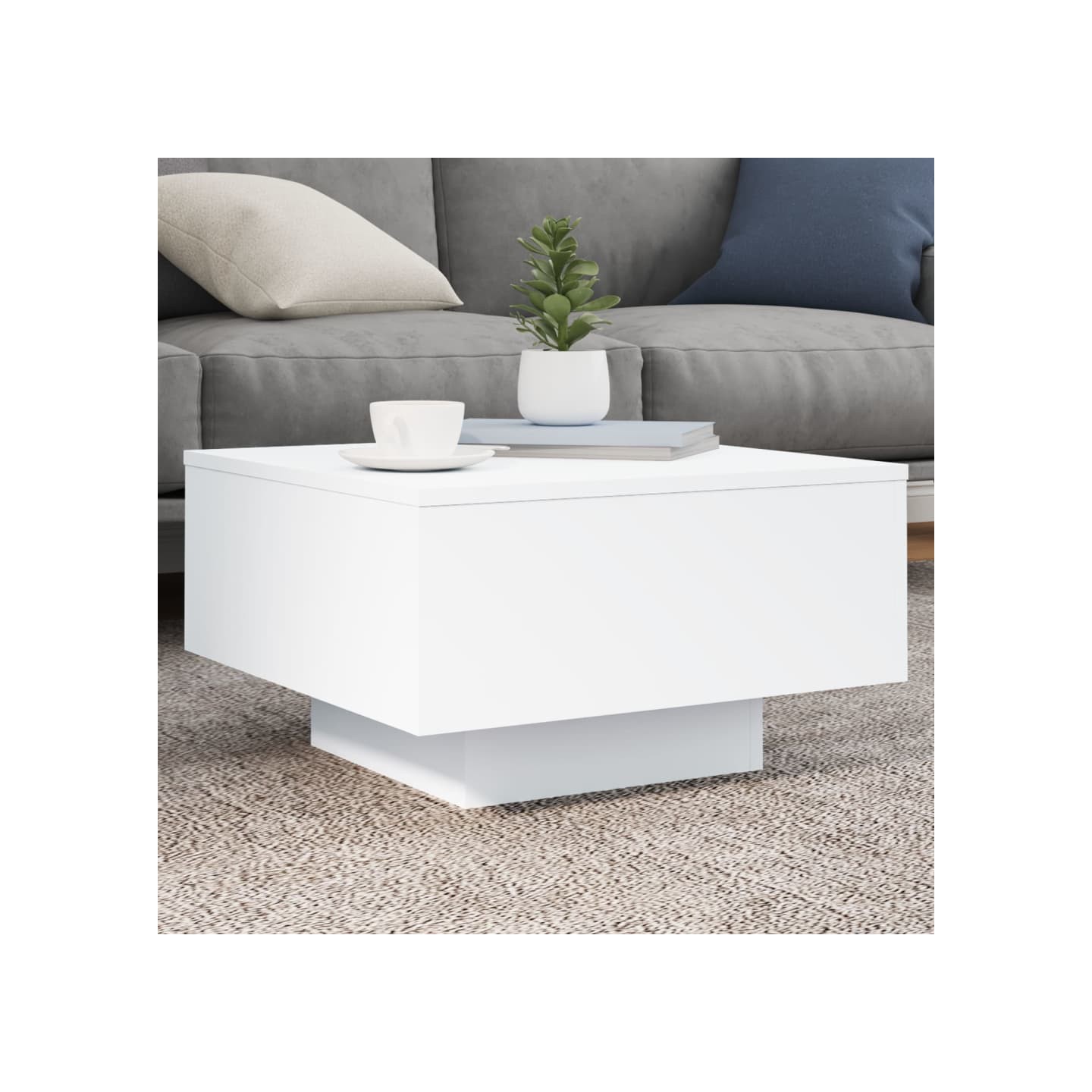 Table basse avec lumières LED blanc 55x55x31 cm