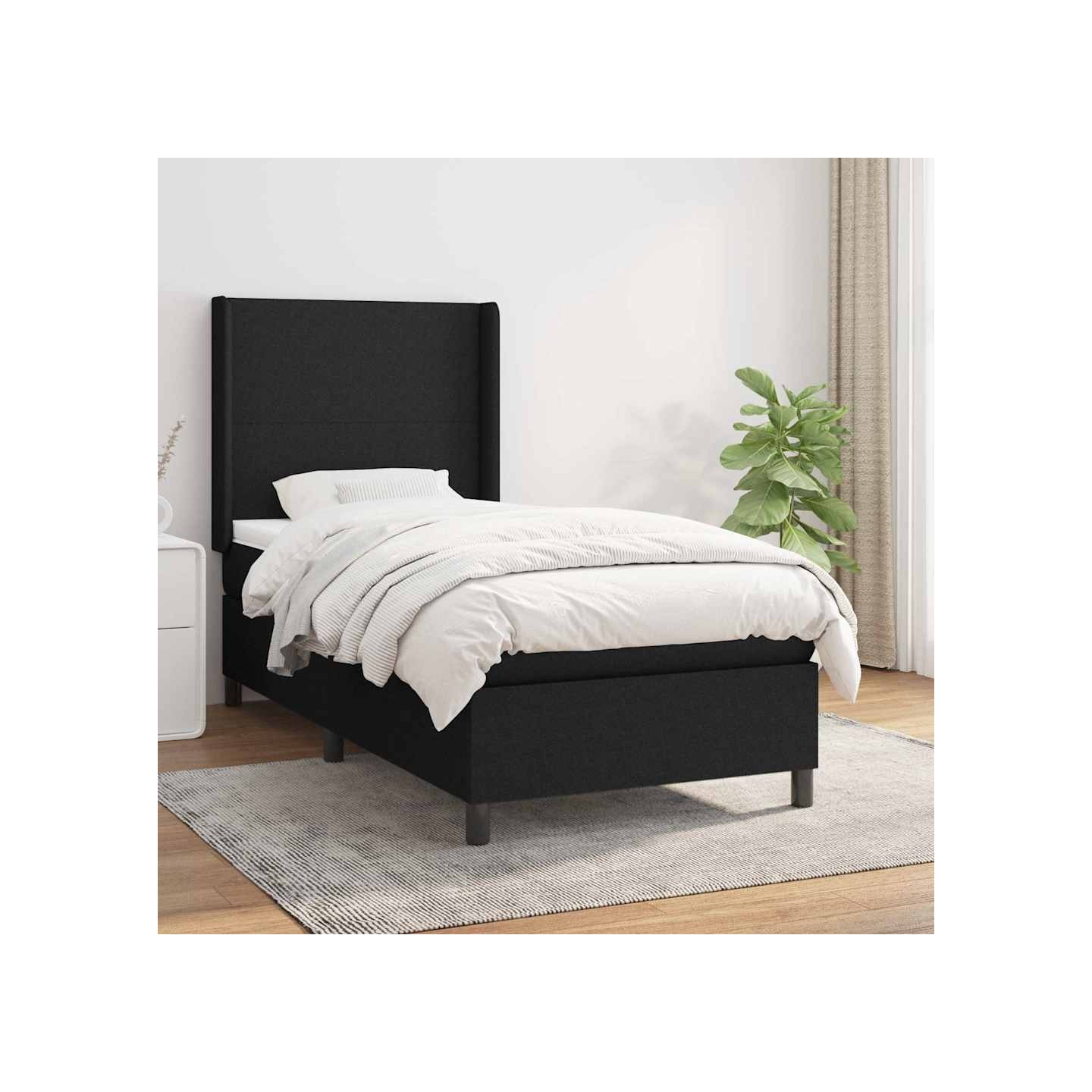 Sommier à lattes de lit avec matelas Noir 100x200 cm Tissu