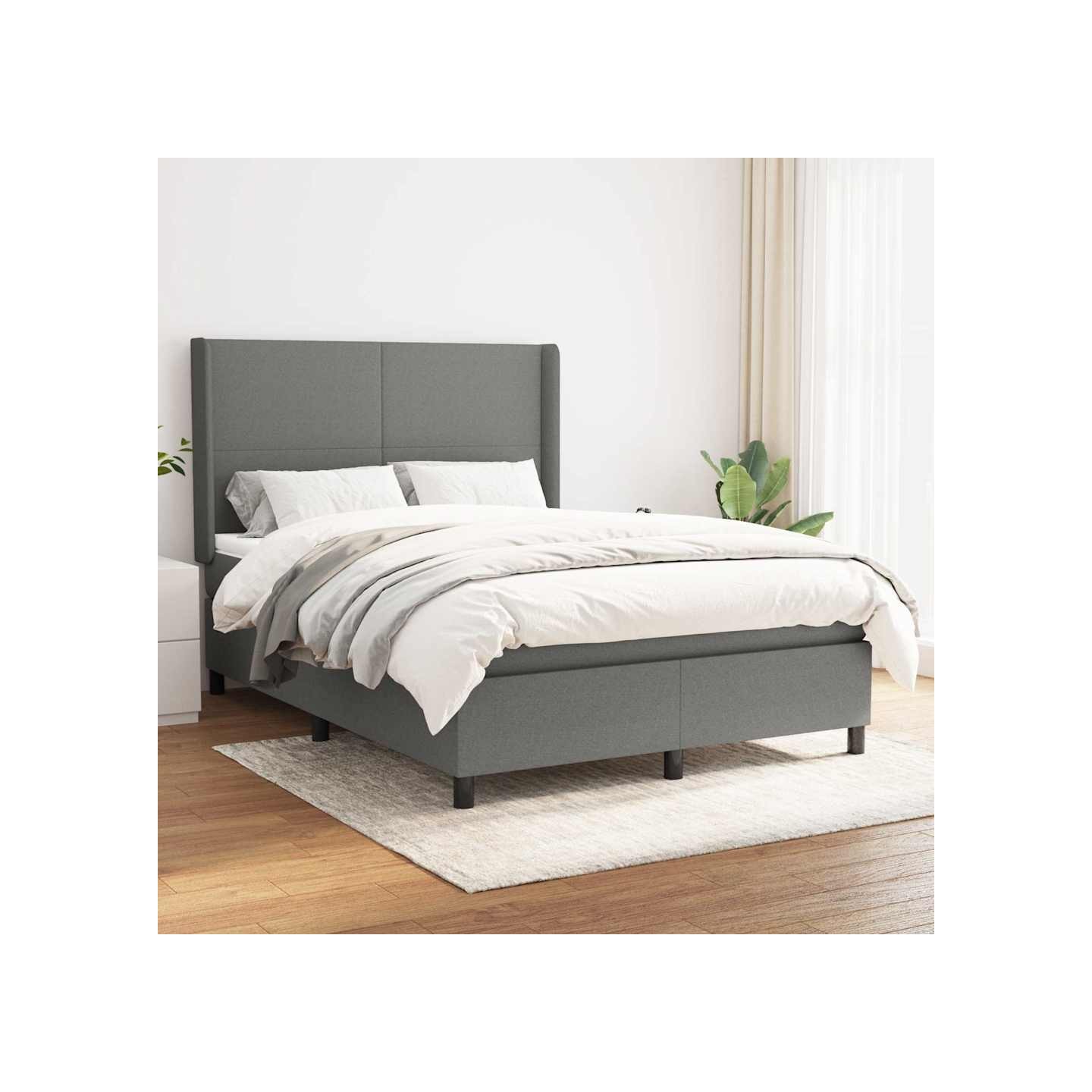 Sommier à lattes de lit avec matelas Gris foncé 140x200cm Tissu