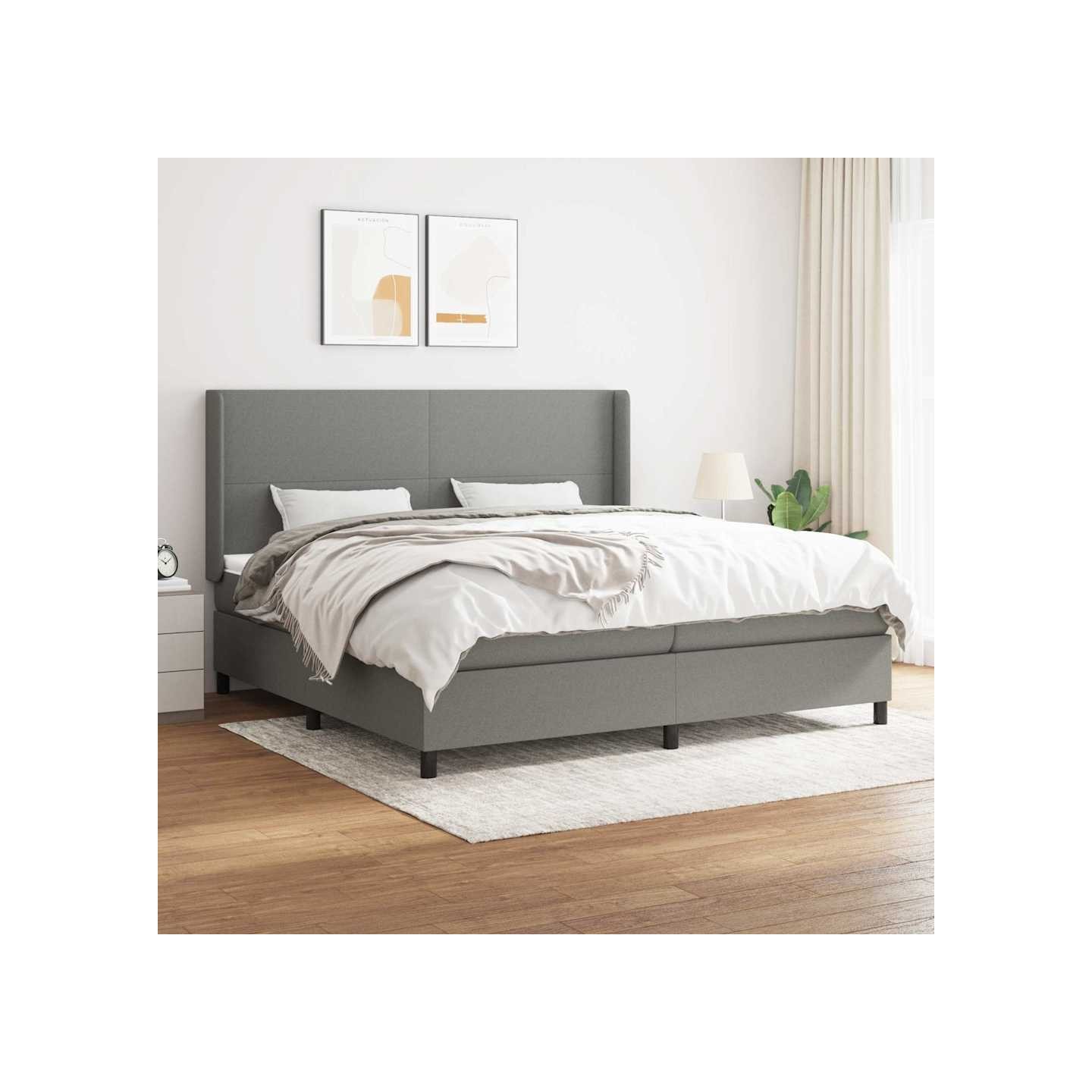Sommier à lattes de lit avec matelas Gris foncé 200x200cm Tissu
