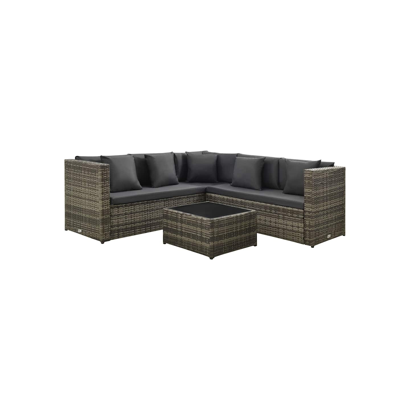 Salon de jardin 4 pcs avec coussins résine tressée gris