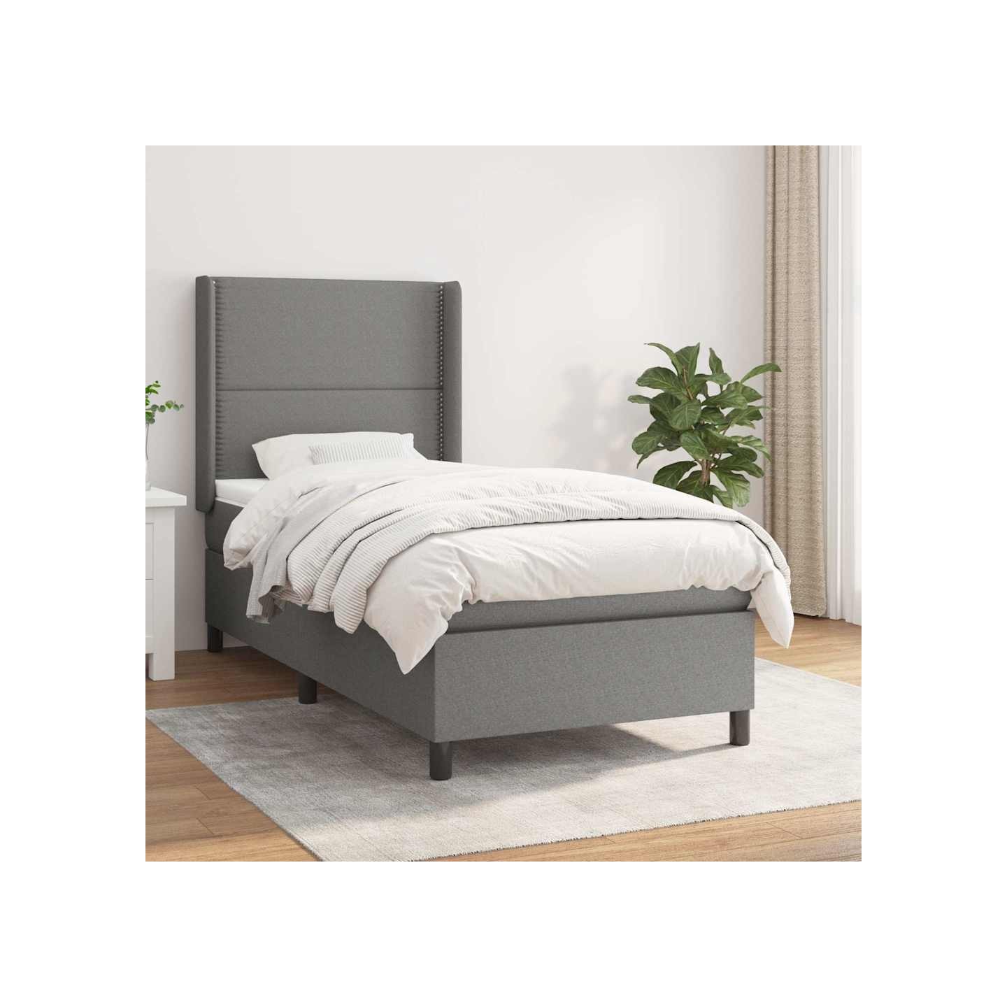 Sommier à lattes de lit avec matelas Gris foncé 90x200 cm Tissu