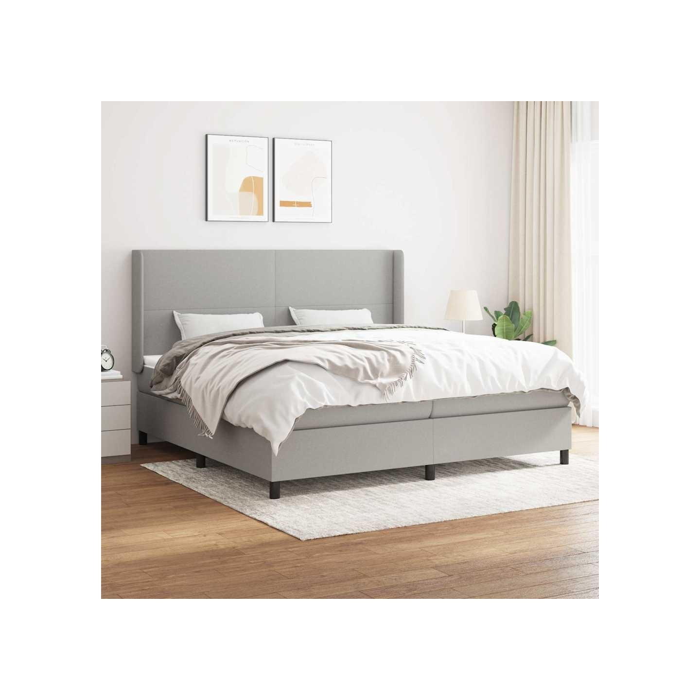 Sommier à lattes de lit avec matelas Gris clair 200x200cm Tissu