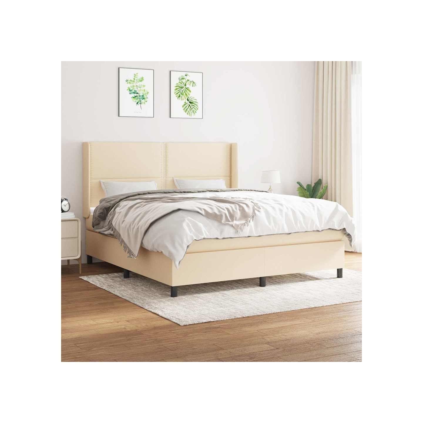 Sommier à lattes de lit avec matelas Crème 180x200 cm Tissu