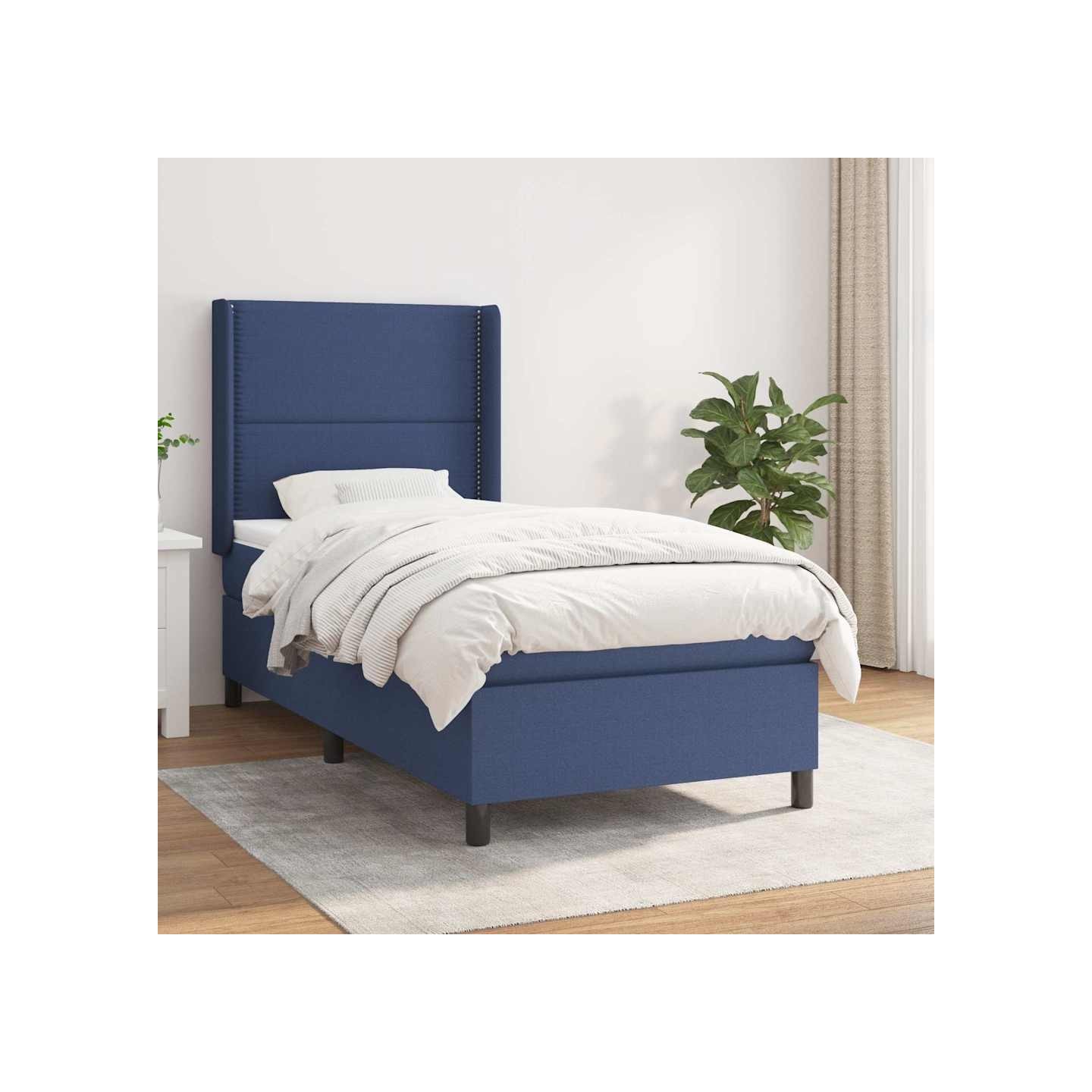 Sommier à lattes de lit avec matelas Bleu 100x200 cm Tissu