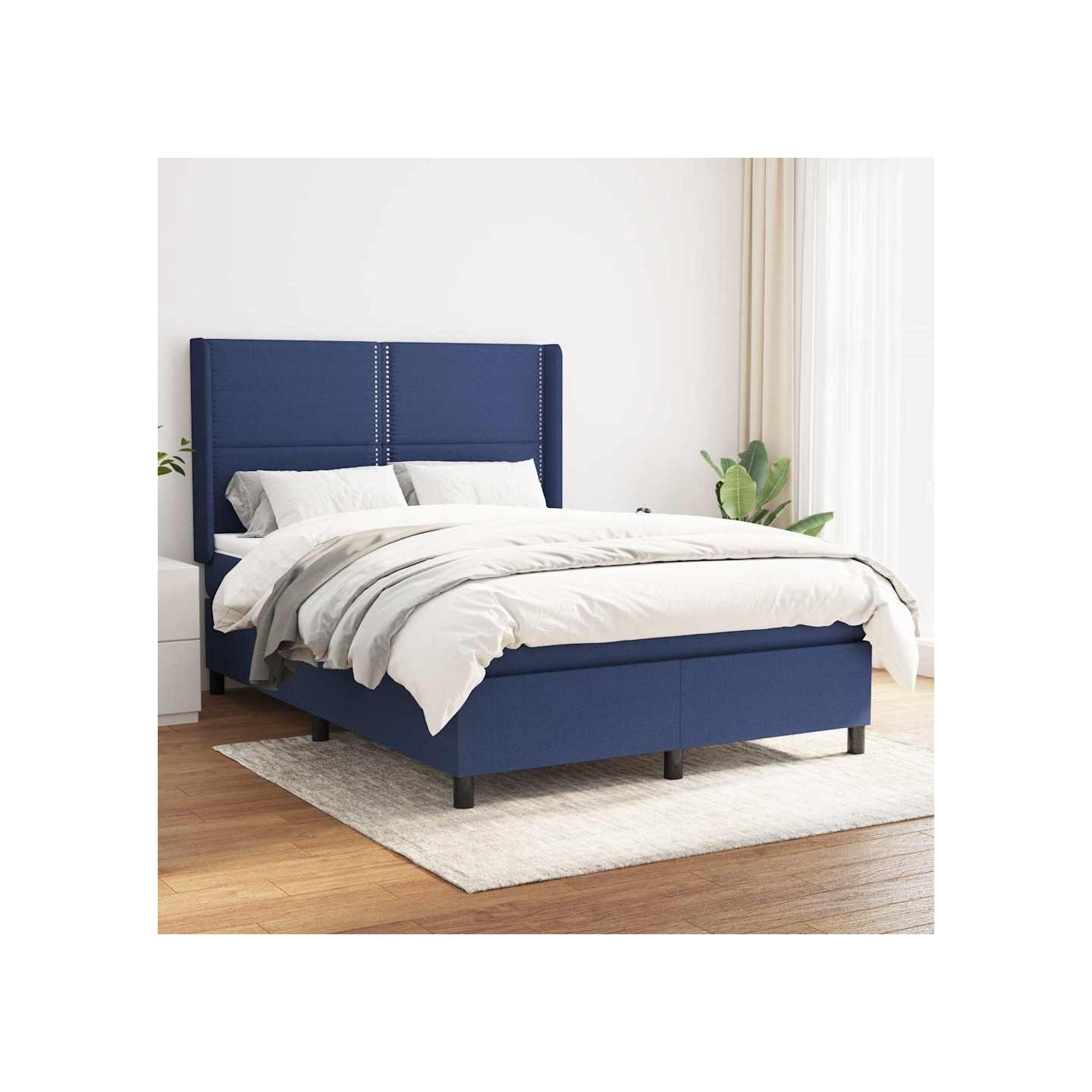 Sommier à lattes de lit avec matelas Bleu 140x190 cm Tissu