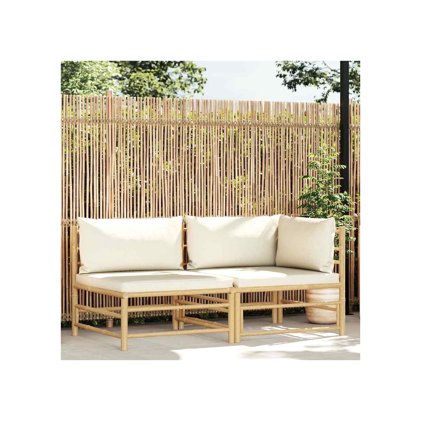 Salon de jardin 2 pcs avec coussins blanc crème Bambou