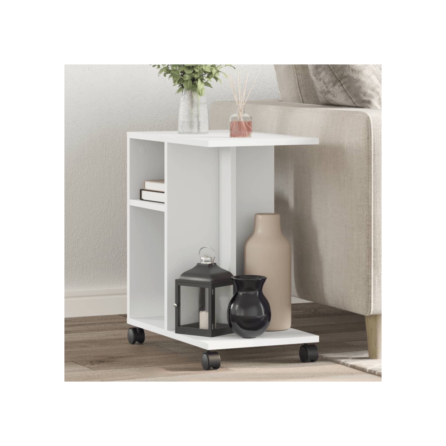 Table d'appoint avec roues blanc 50x30x55 cm bois d'ingénierie