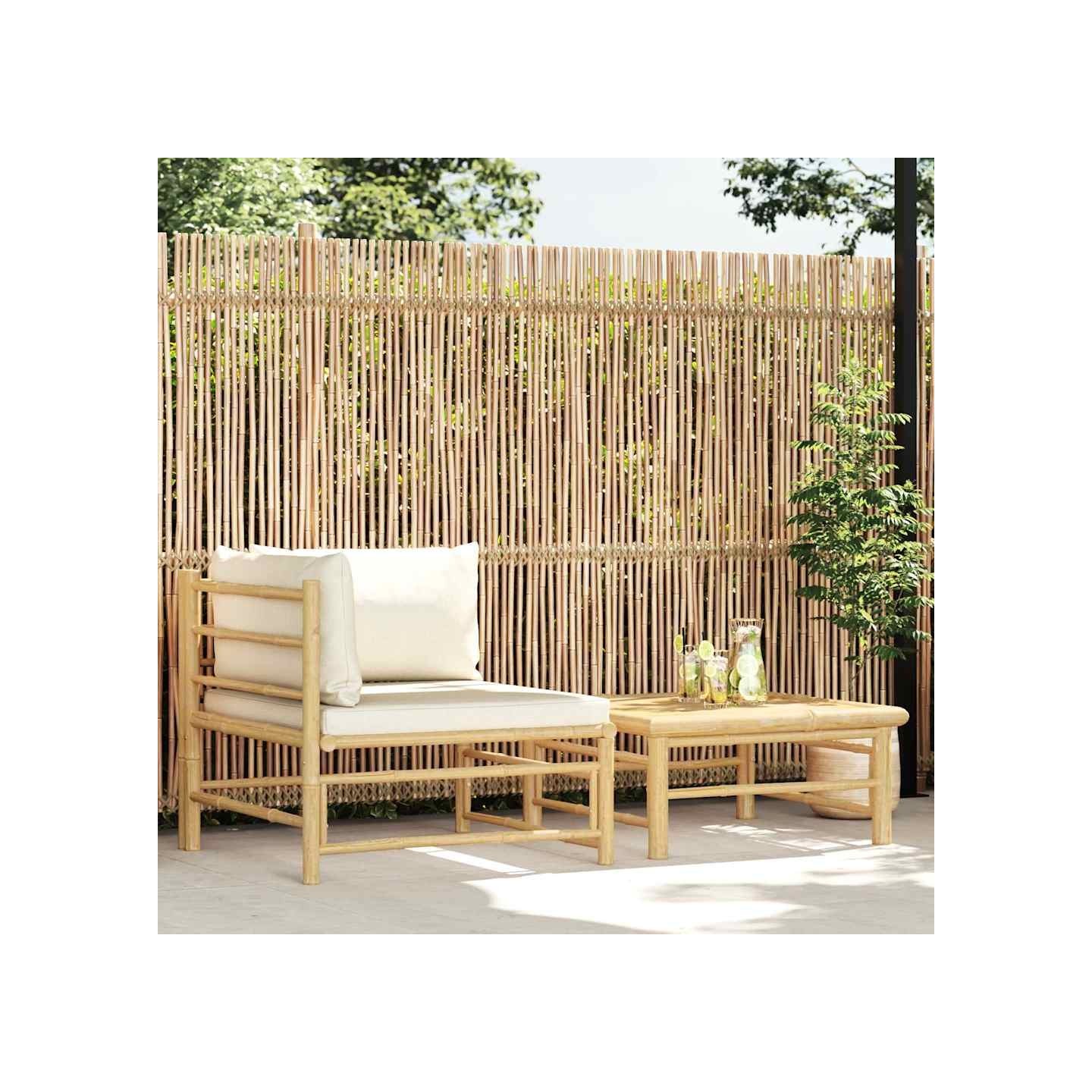 Salon de jardin 2 pcs avec coussins blanc crème Bambou