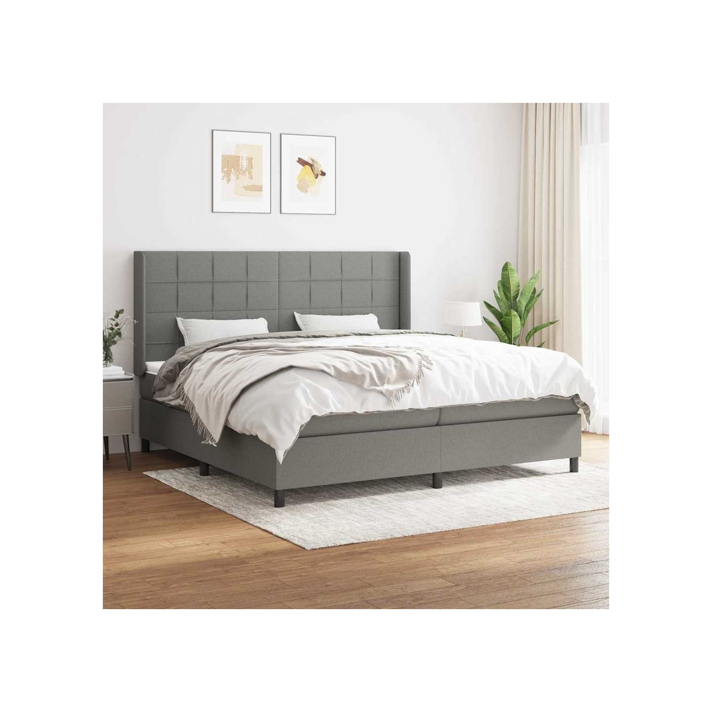 Sommier à lattes de lit avec matelas Gris foncé 200x200cm Tissu