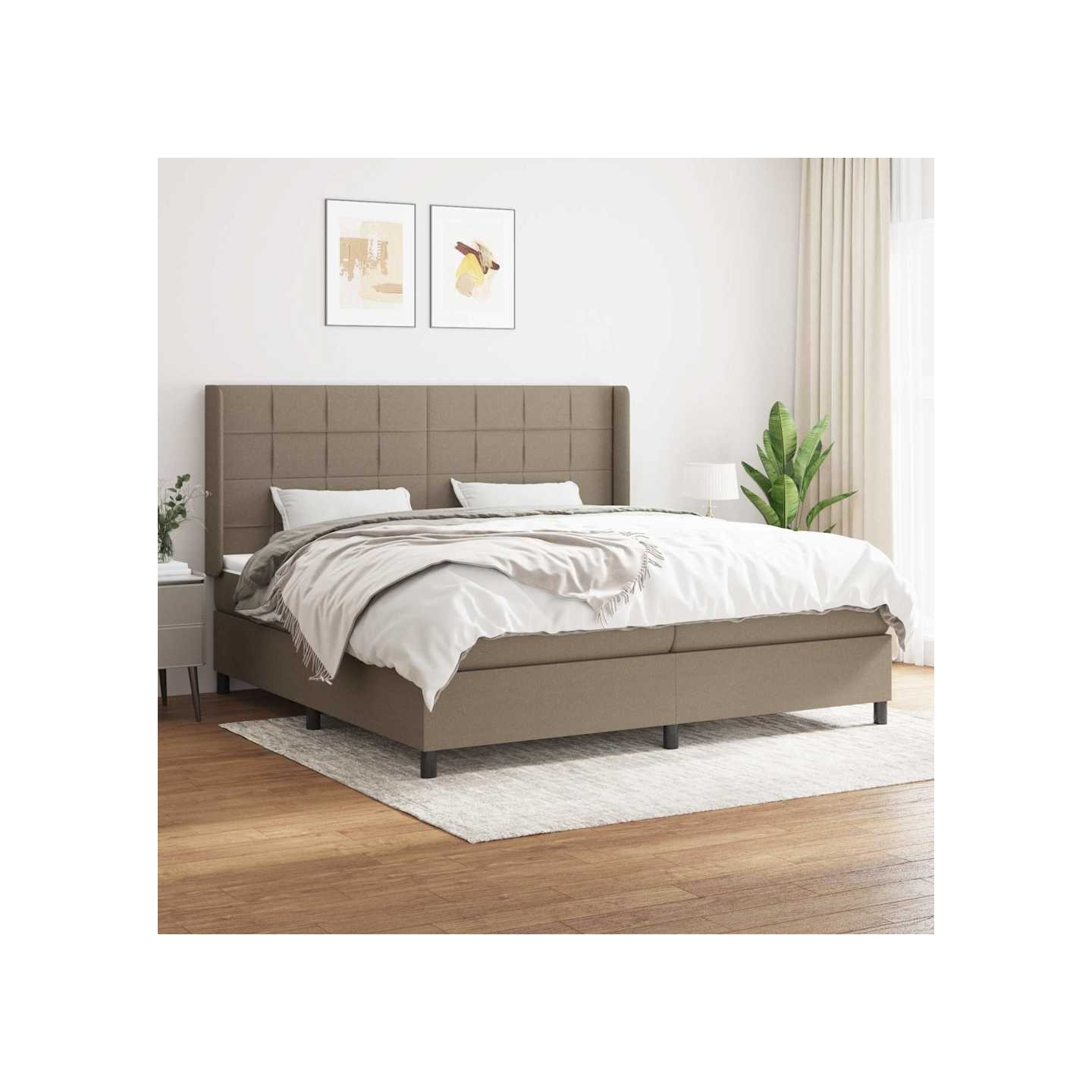 Sommier à lattes de lit avec matelas Taupe 200x200 cm Tissu