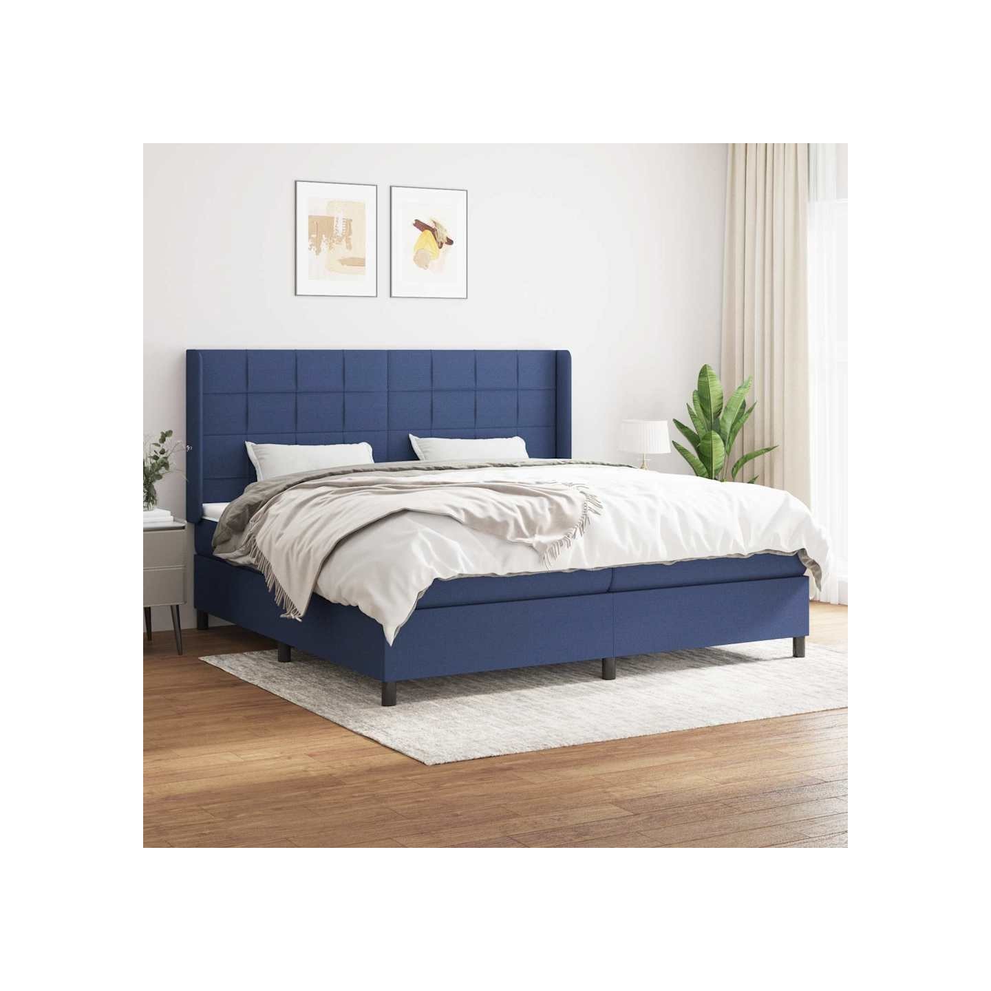 Sommier à lattes de lit avec matelas Bleu 200x200 cm Tissu