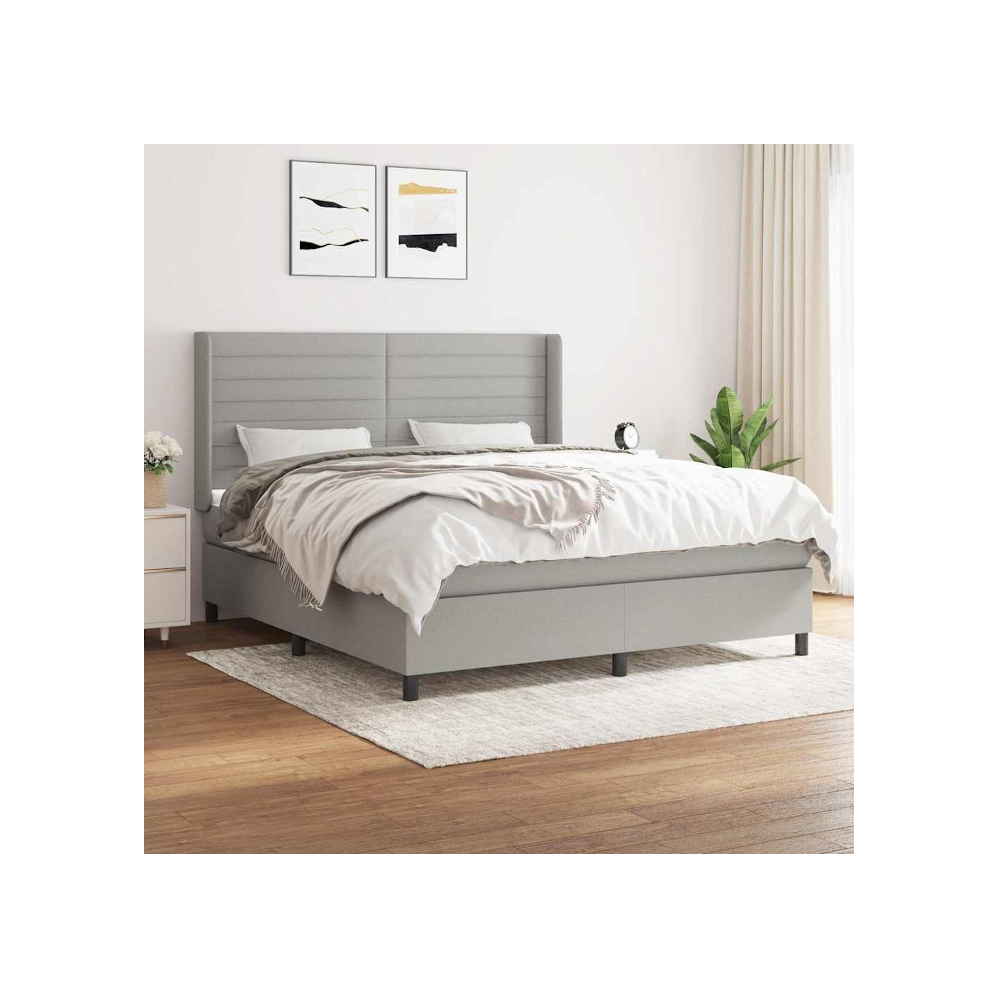 Sommier à lattes de lit avec matelas Gris clair 160x200cm Tissu