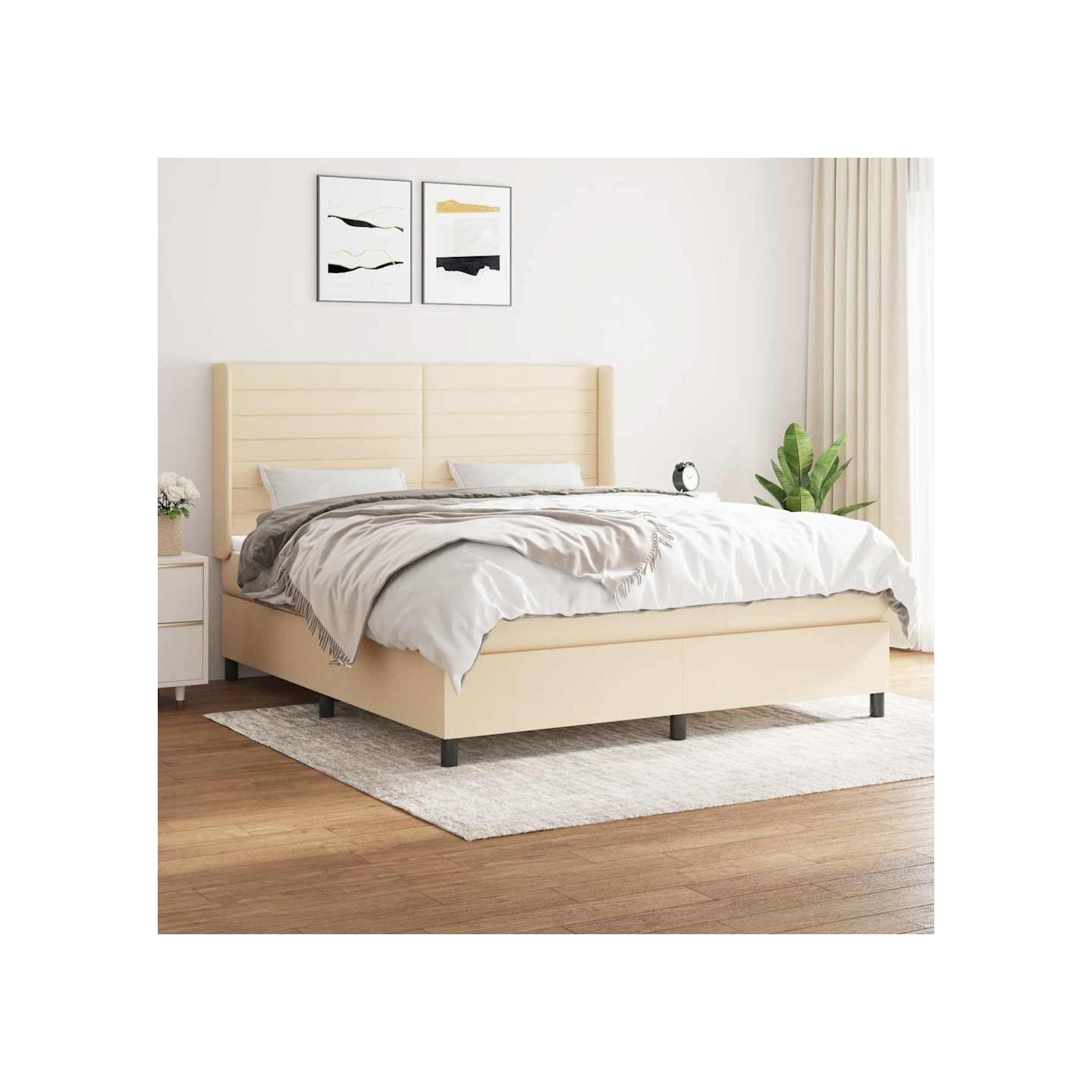 Sommier à lattes de lit avec matelas Crème 160x200 cm Tissu