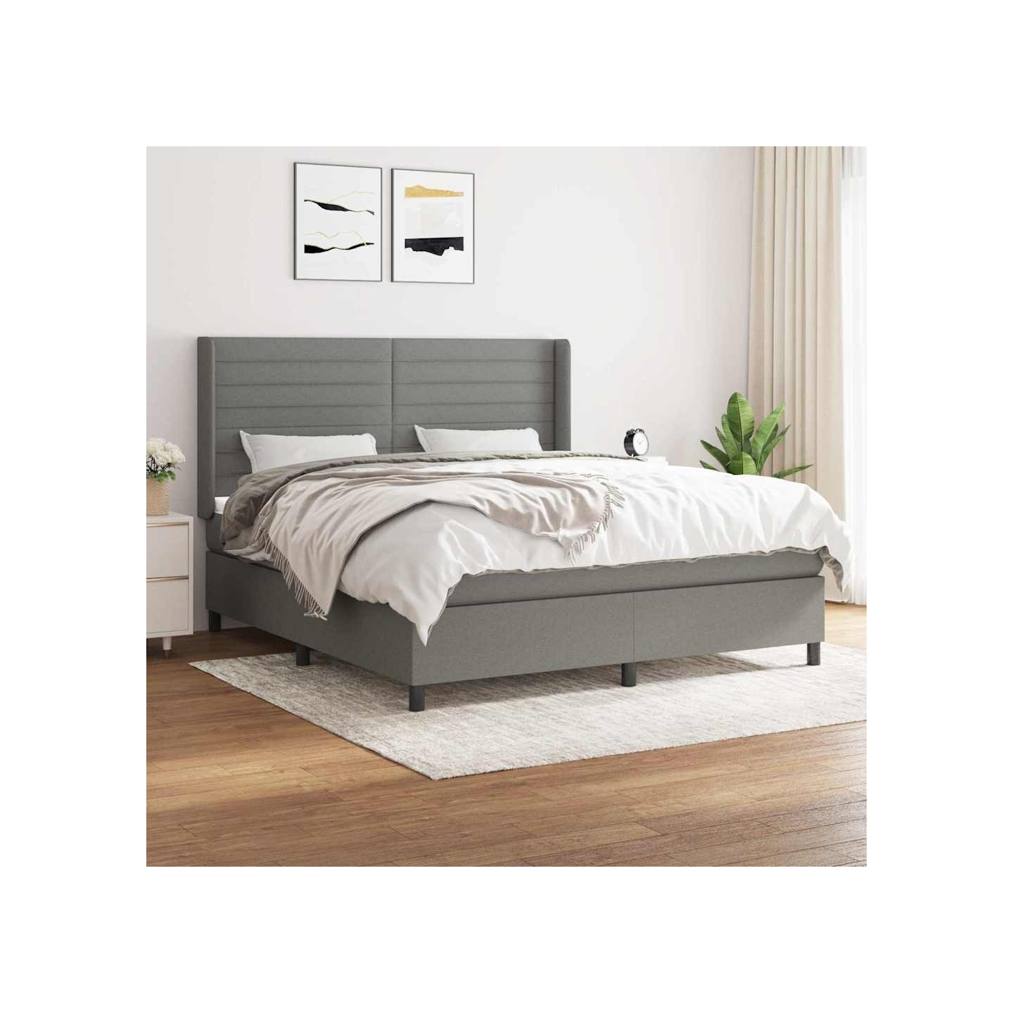 Sommier à lattes de lit avec matelas Gris foncé 160x200cm Tissu