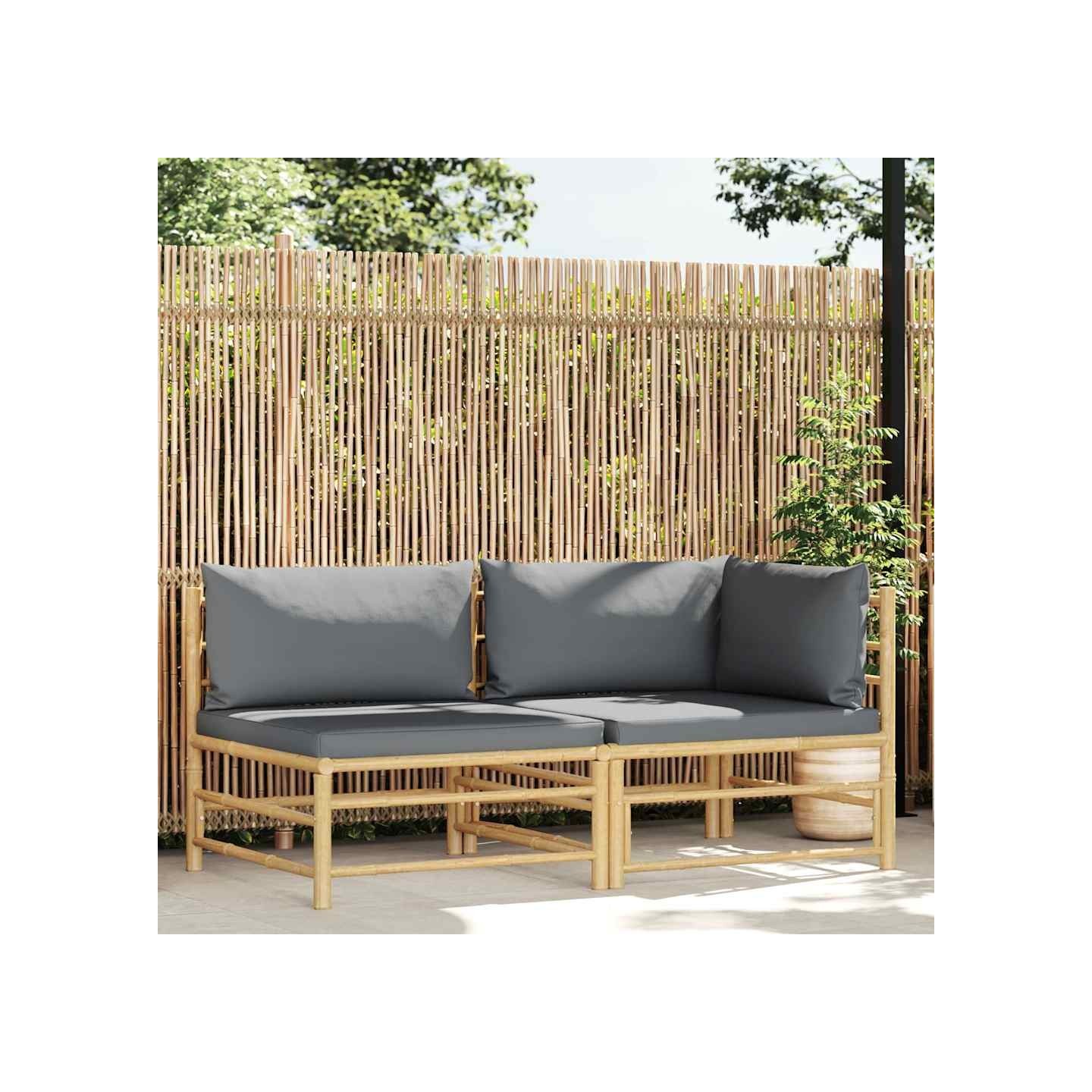 Salon de jardin 2 pcs avec coussins gris foncé Bambou