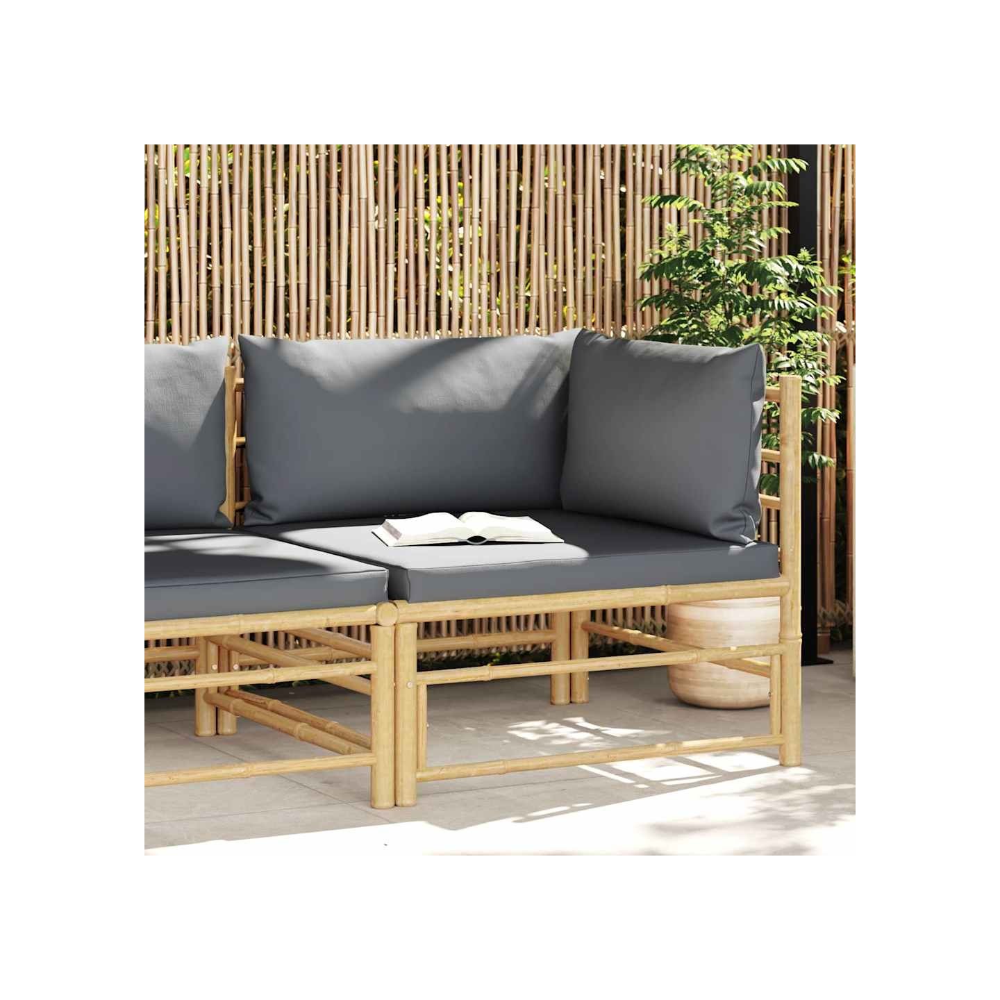 Canapé d'angle de jardin avec coussins gris foncé Bambou