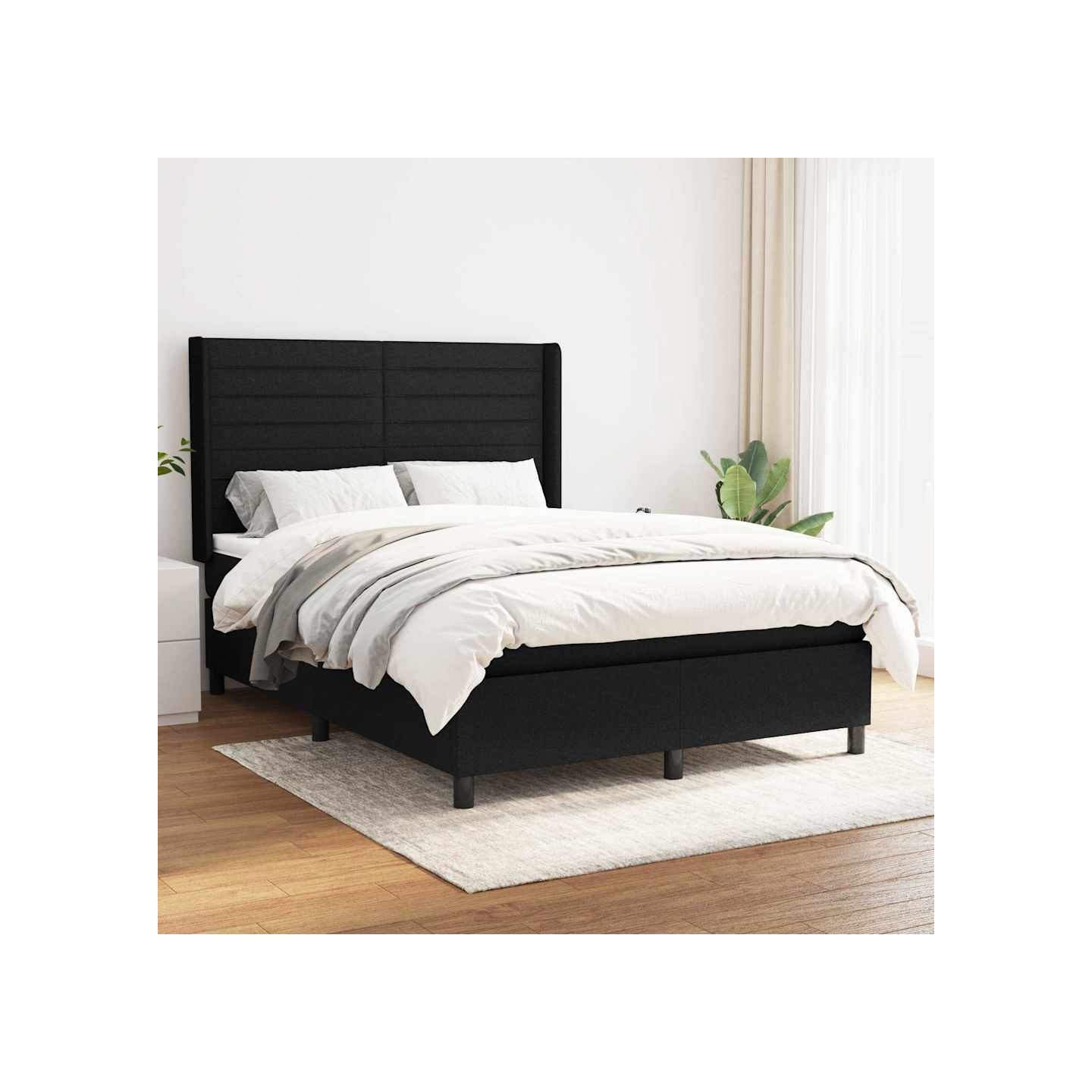 Sommier à lattes de lit avec matelas Noir 140x200 cm Tissu