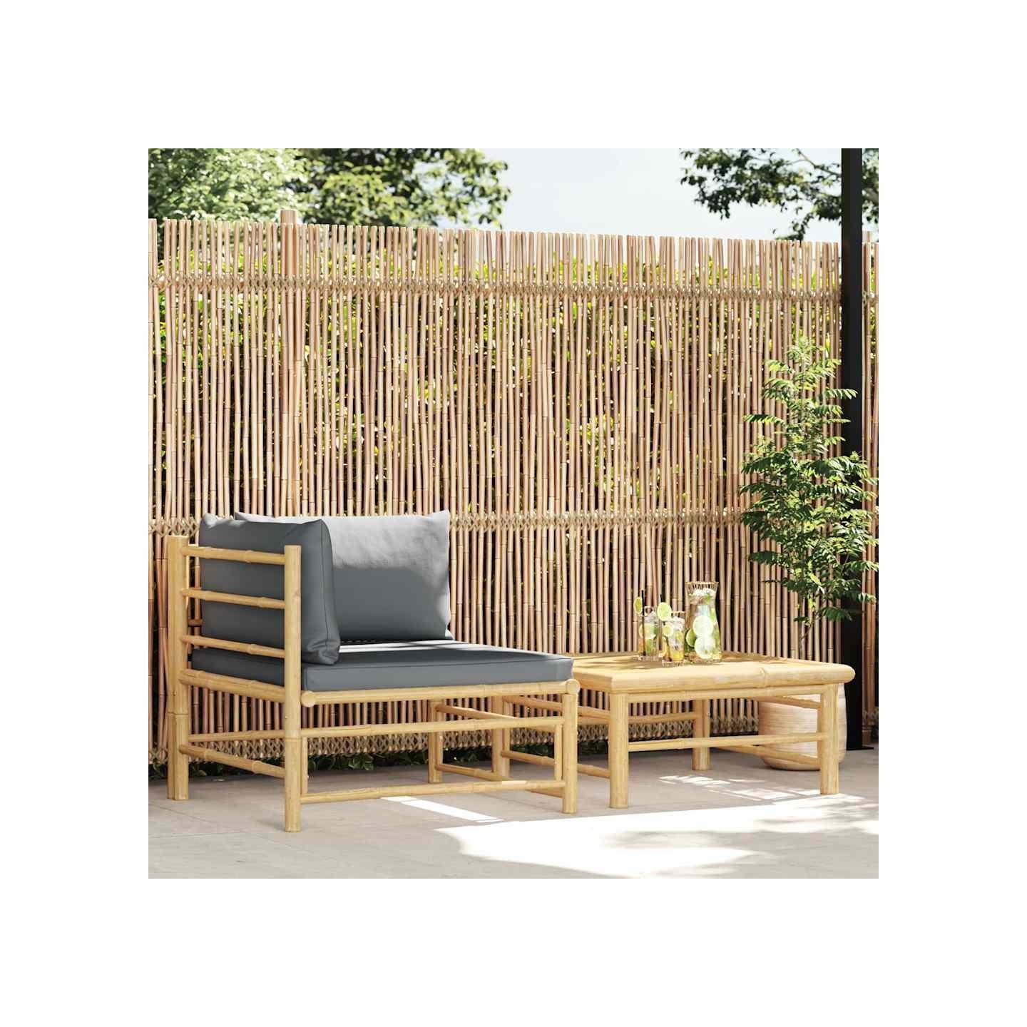 Salon de jardin 2 pcs avec coussins gris foncé Bambou
