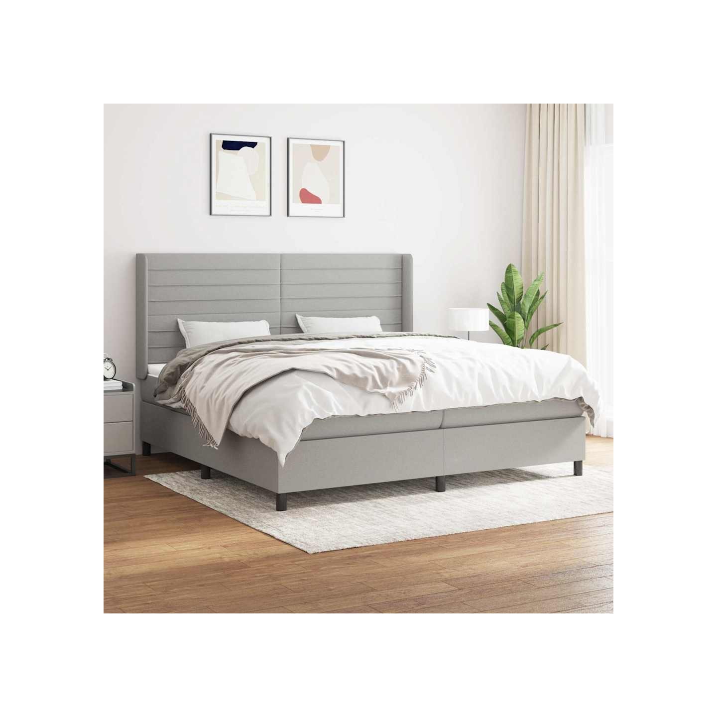 Sommier à lattes de lit avec matelas Gris clair 200x200cm Tissu
