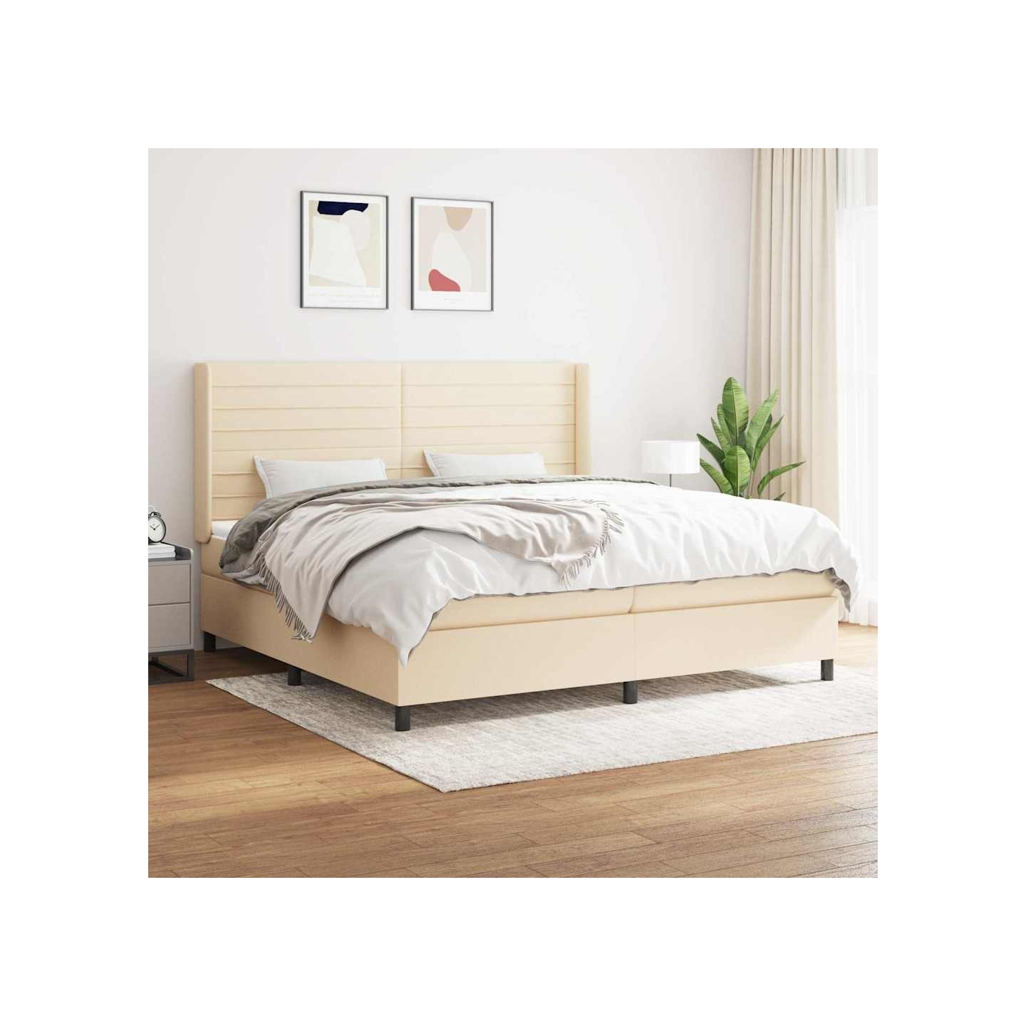 Sommier à lattes de lit avec matelas Crème 200x200 cm Tissu