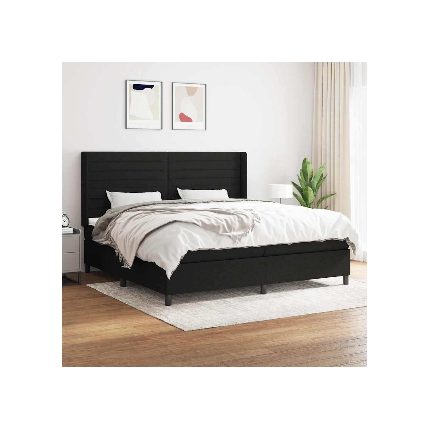 Sommier à lattes de lit avec matelas Noir 200x200 cm Tissu