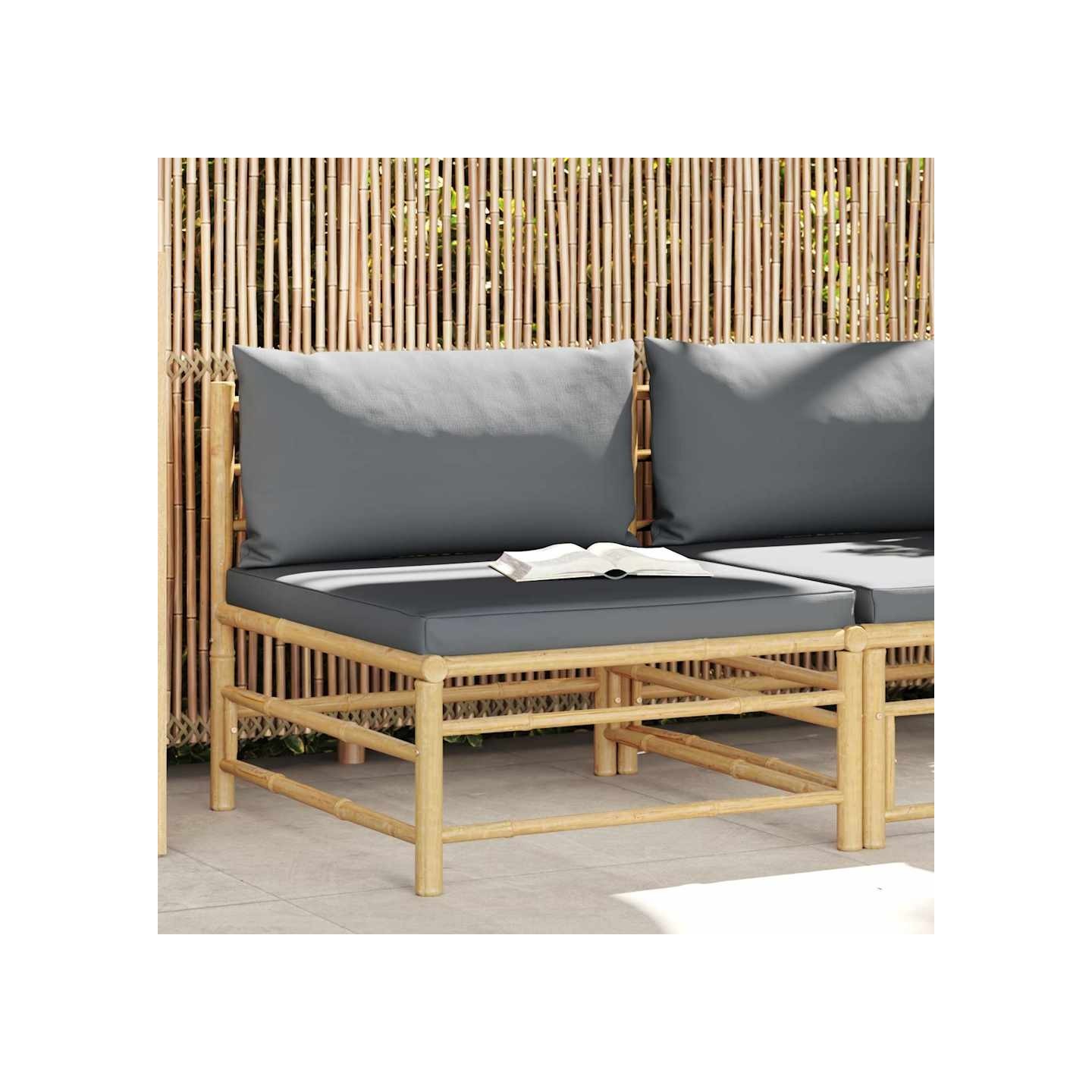 Canapé de milieu de jardin avec coussins gris foncé Bambou