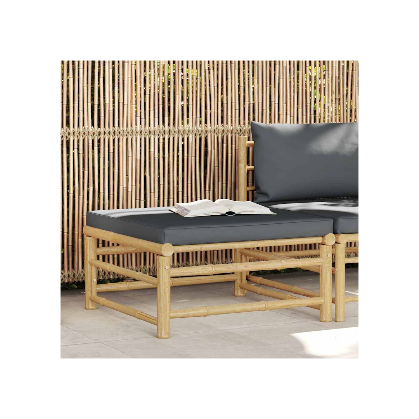 Repose-pied de jardin avec coussin gris foncé Bambou