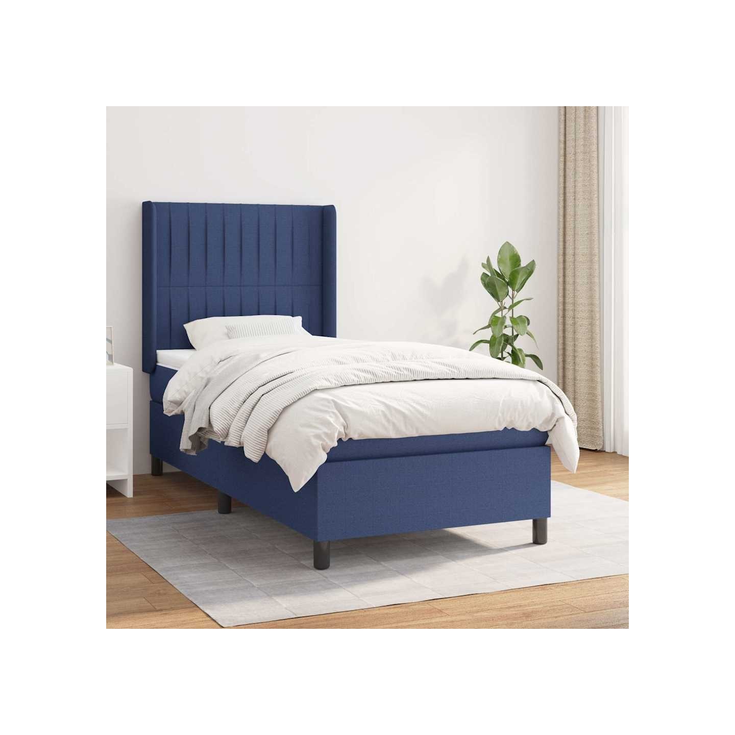 Sommier à lattes de lit avec matelas Bleu 100x200 cm Tissu