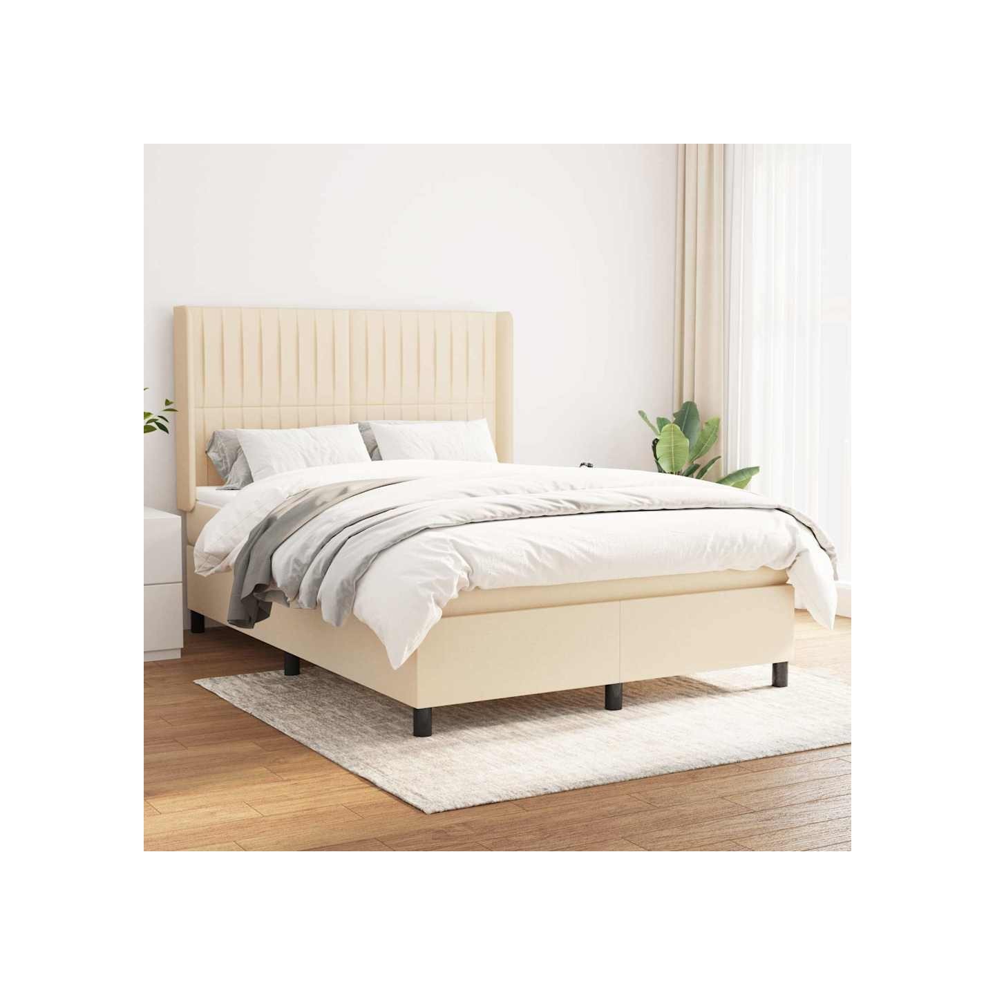 Sommier à lattes de lit avec matelas Crème 140x200 cm Tissu