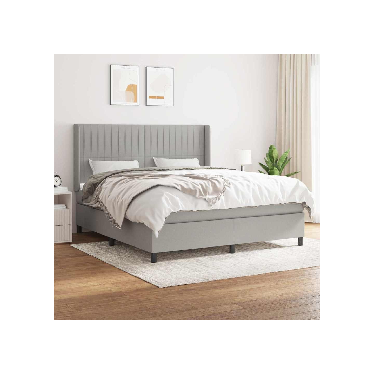 Sommier à lattes de lit avec matelas Gris clair 160x200cm Tissu