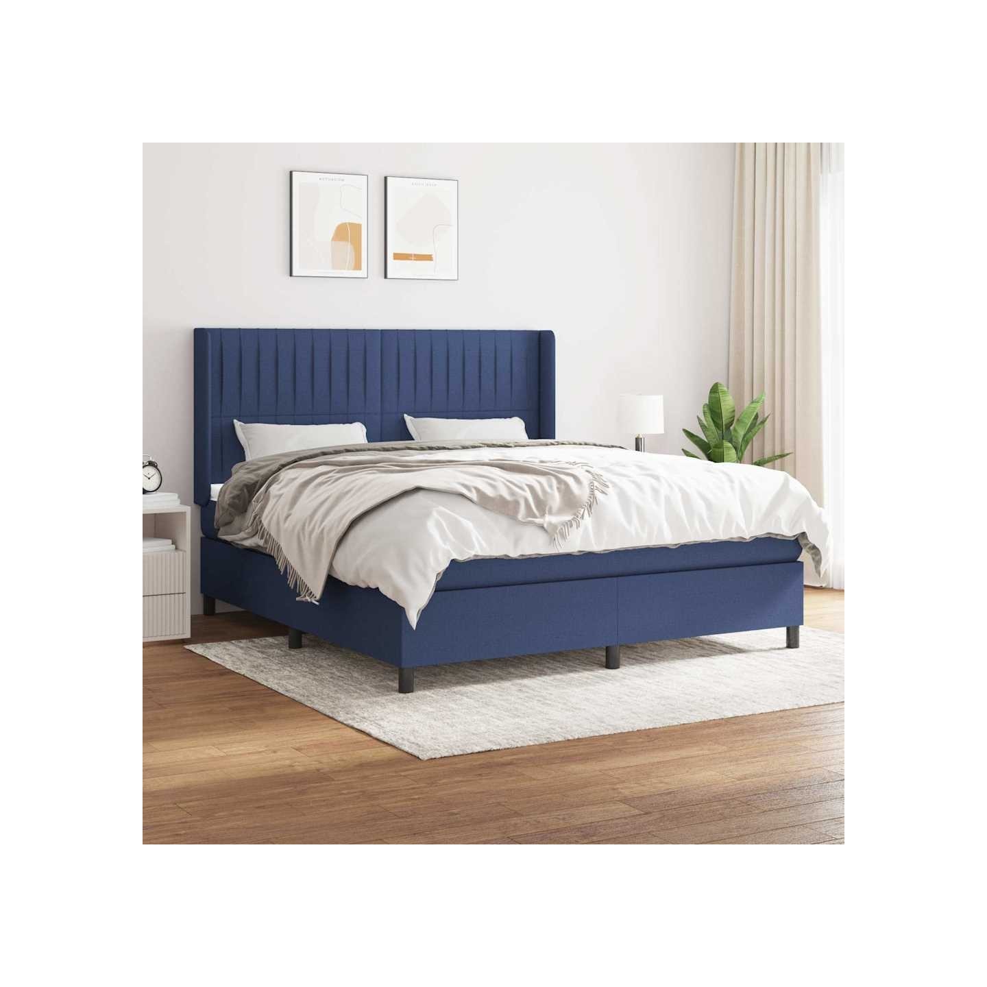 Sommier à lattes de lit avec matelas Bleu 180x200 cm Tissu