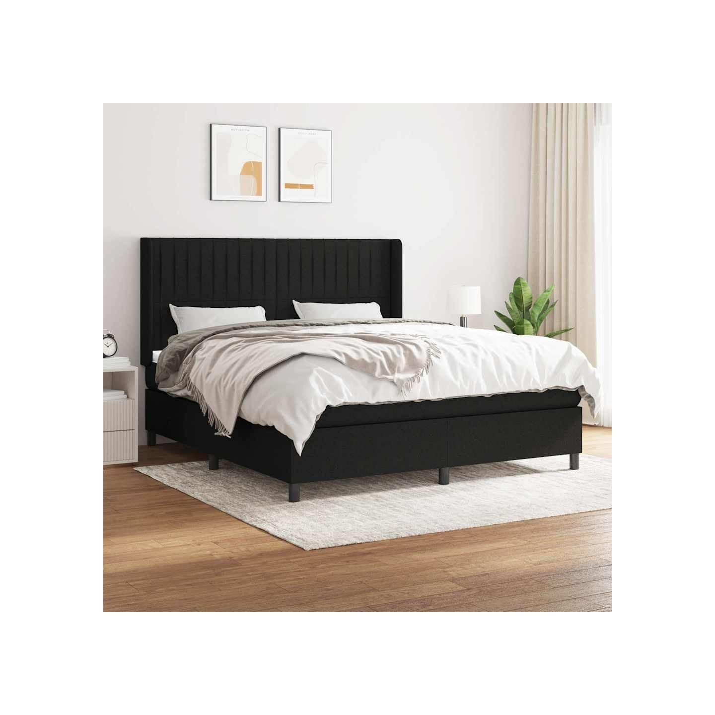 Sommier à lattes de lit avec matelas Noir 160x200 cm Tissu